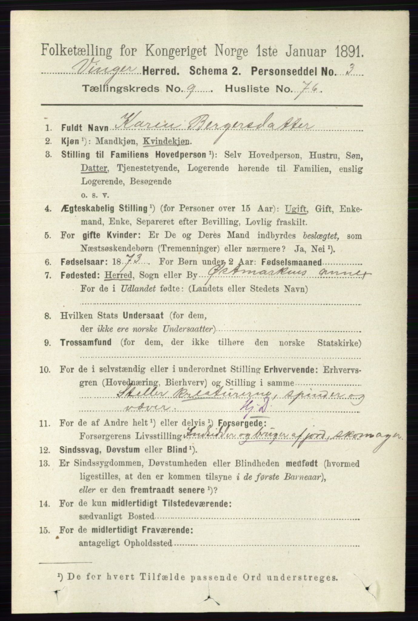 RA, 1891 census for 0421 Vinger, 1891, p. 4802