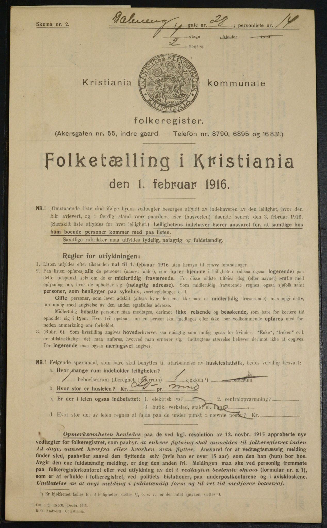 OBA, Municipal Census 1916 for Kristiania, 1916, p. 17708