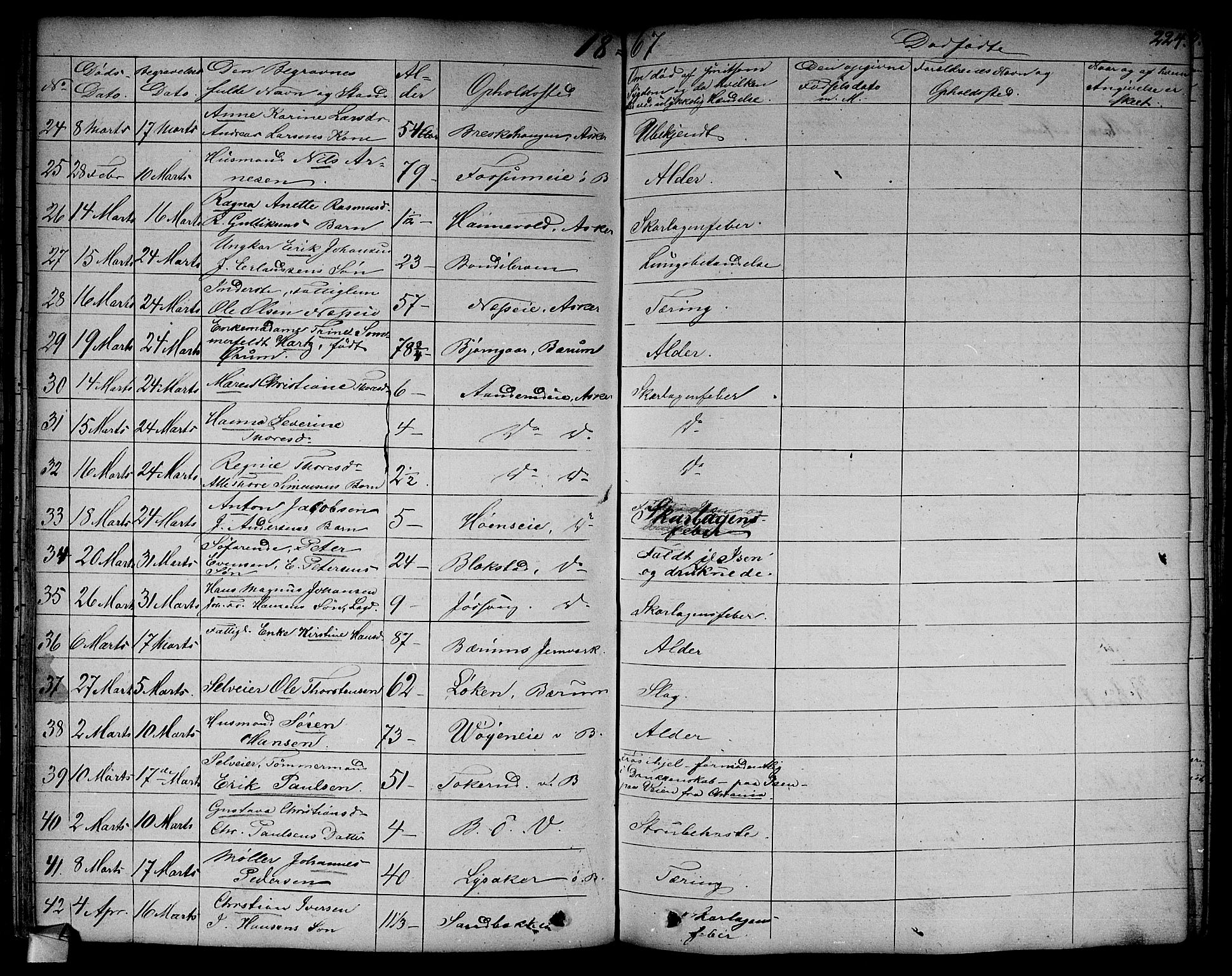 Asker prestekontor Kirkebøker, SAO/A-10256a/F/Fa/L0011: Parish register (official) no. I 11, 1825-1878, p. 224