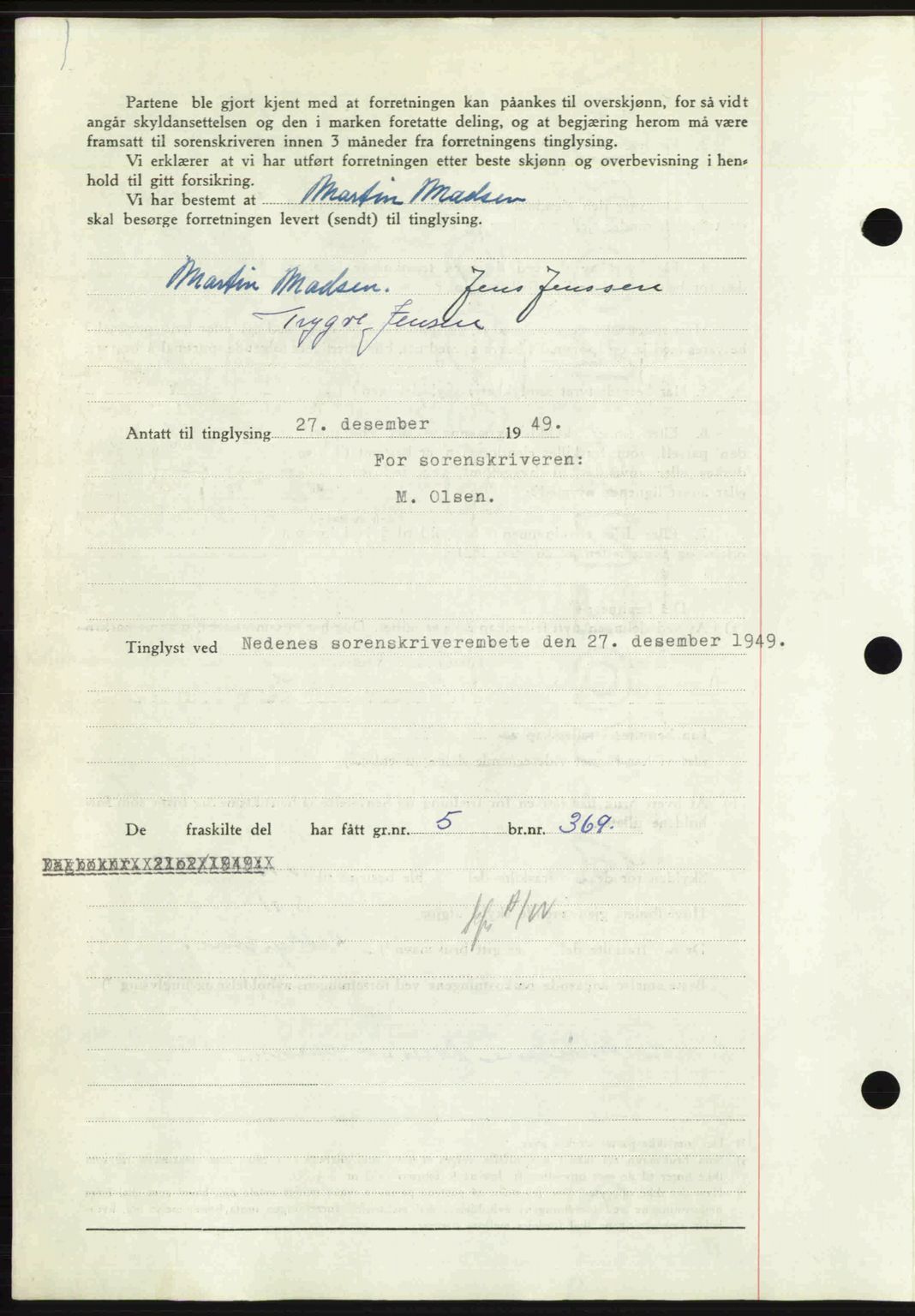 Nedenes sorenskriveri, AV/SAK-1221-0006/G/Gb/Gba/L0062: Mortgage book no. A14, 1949-1950, Diary no: : 2101/1949