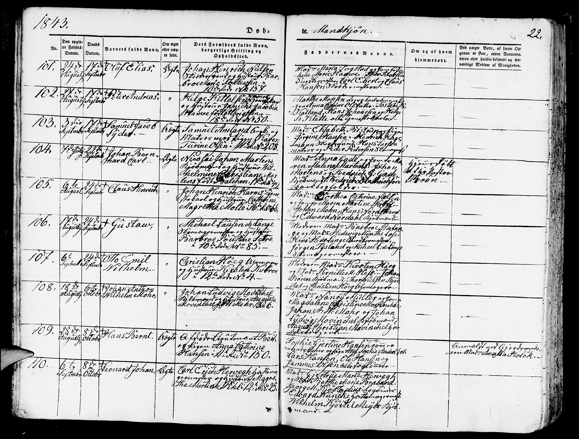 Domkirken sokneprestembete, AV/SAB-A-74801/H/Hab/L0009: Parish register (copy) no. B 2, 1842-1849, p. 22