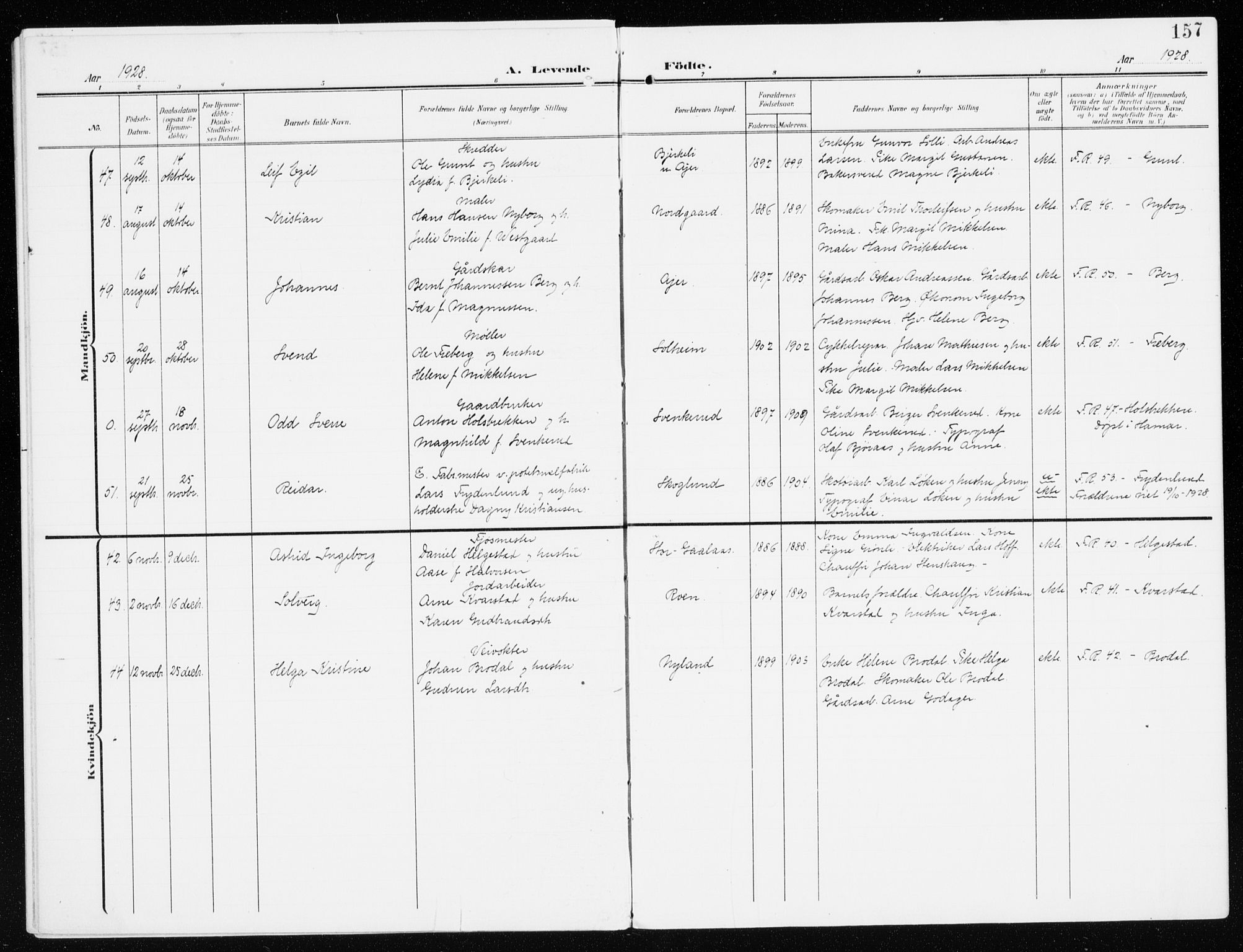 Furnes prestekontor, AV/SAH-PREST-012/K/Ka/L0001: Parish register (official) no. 1, 1907-1935, p. 157