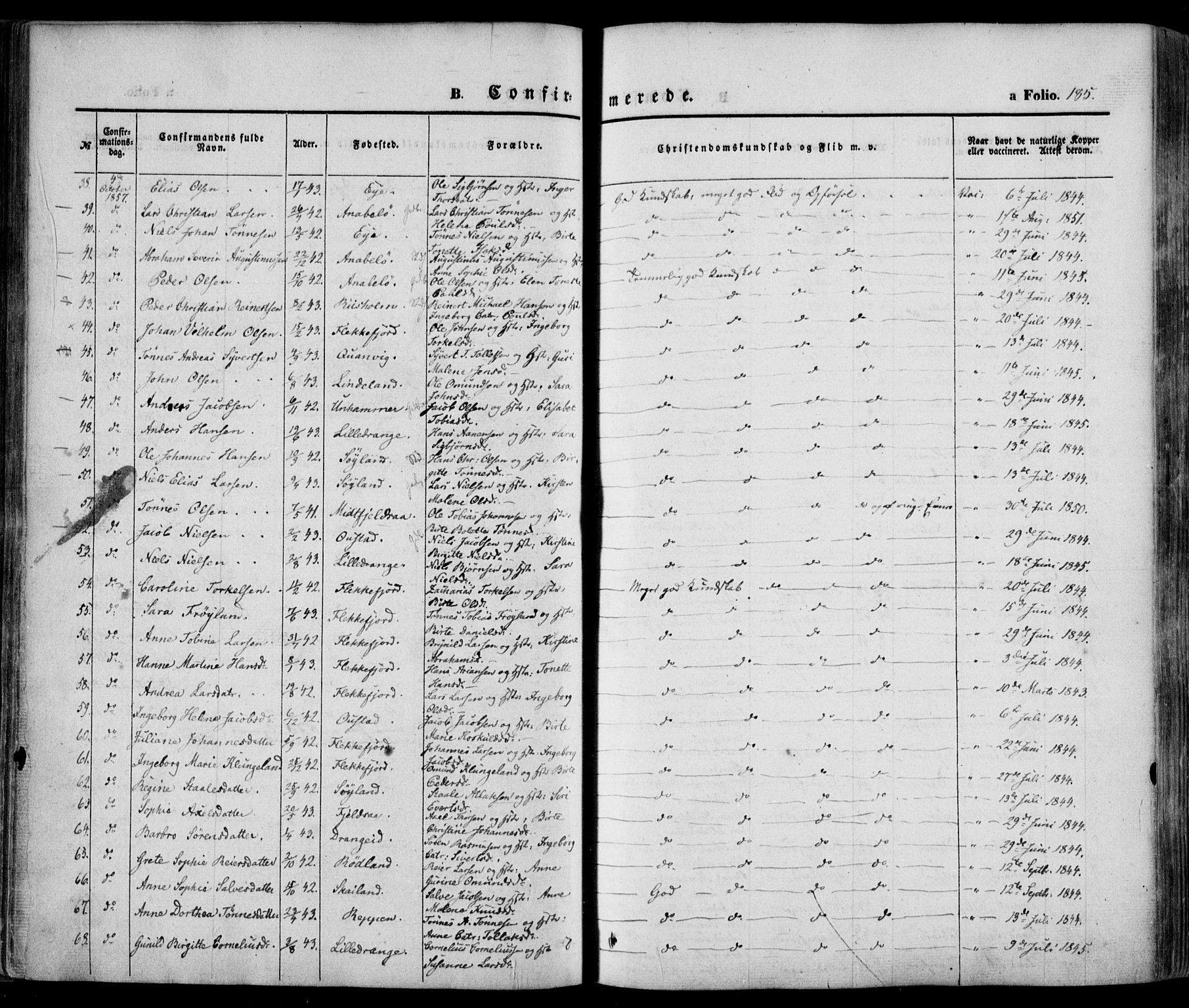 Flekkefjord sokneprestkontor, AV/SAK-1111-0012/F/Fa/Fac/L0005: Parish register (official) no. A 5, 1849-1875, p. 185