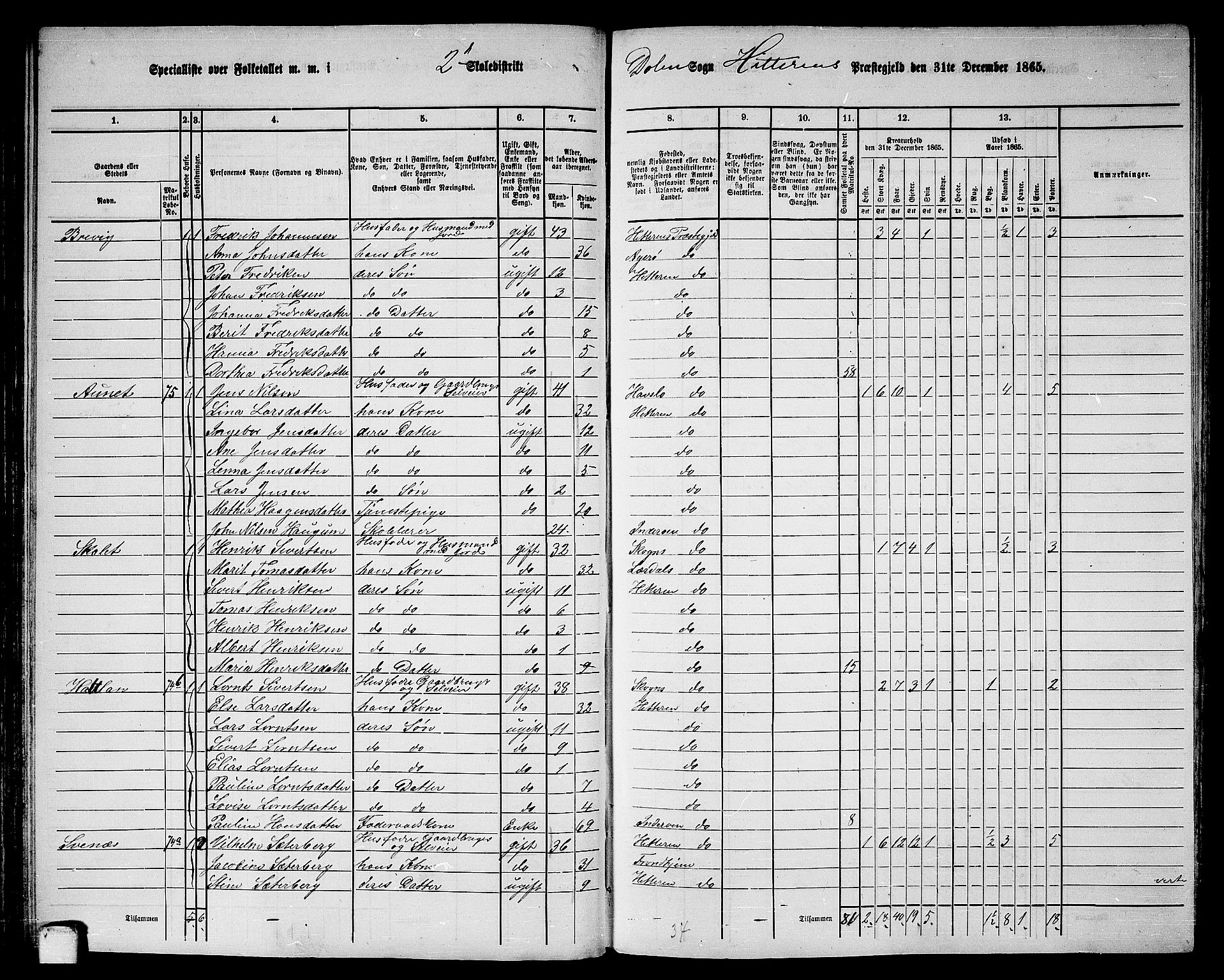 RA, 1865 census for Hitra, 1865, p. 101