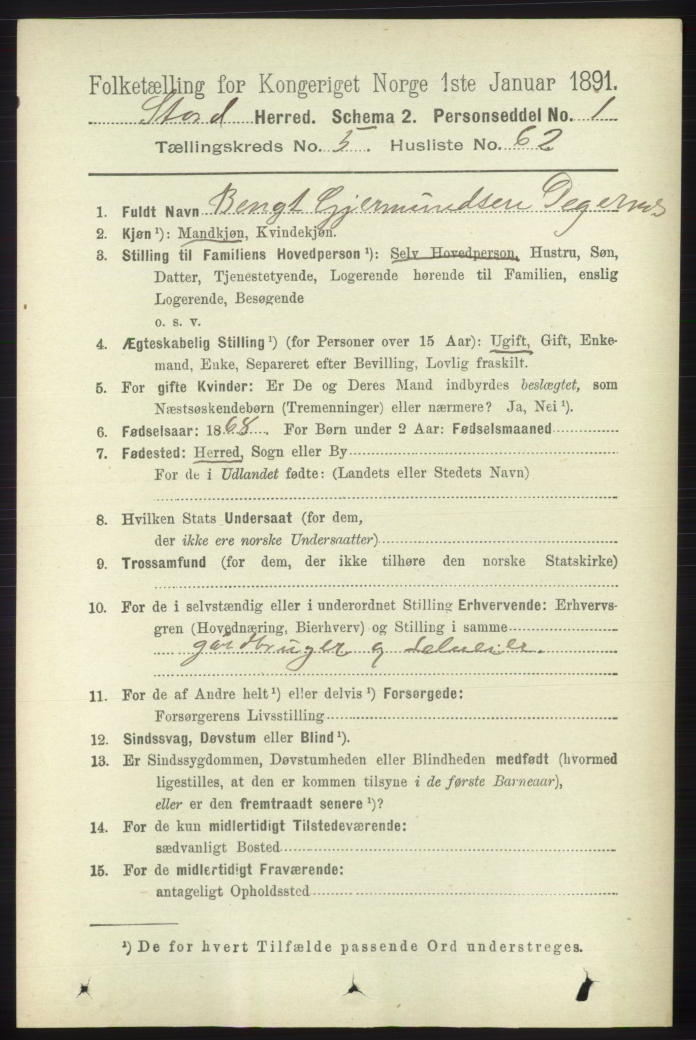 RA, 1891 census for 1221 Stord, 1891, p. 2005