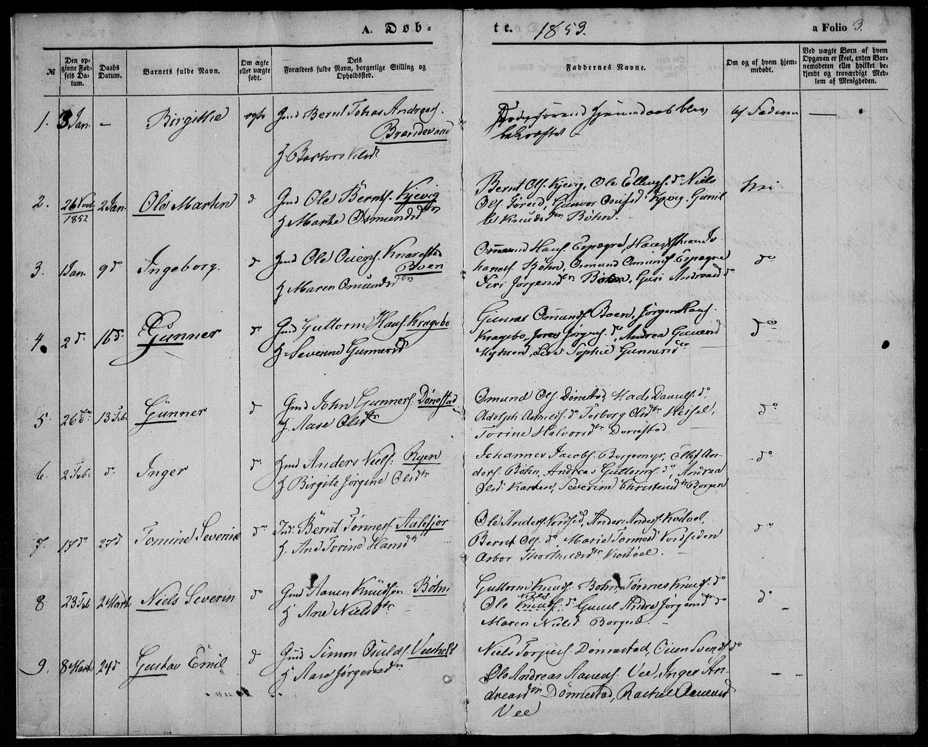 Tveit sokneprestkontor, AV/SAK-1111-0043/F/Fa/L0005: Parish register (official) no. A 5, 1853-1871, p. 3