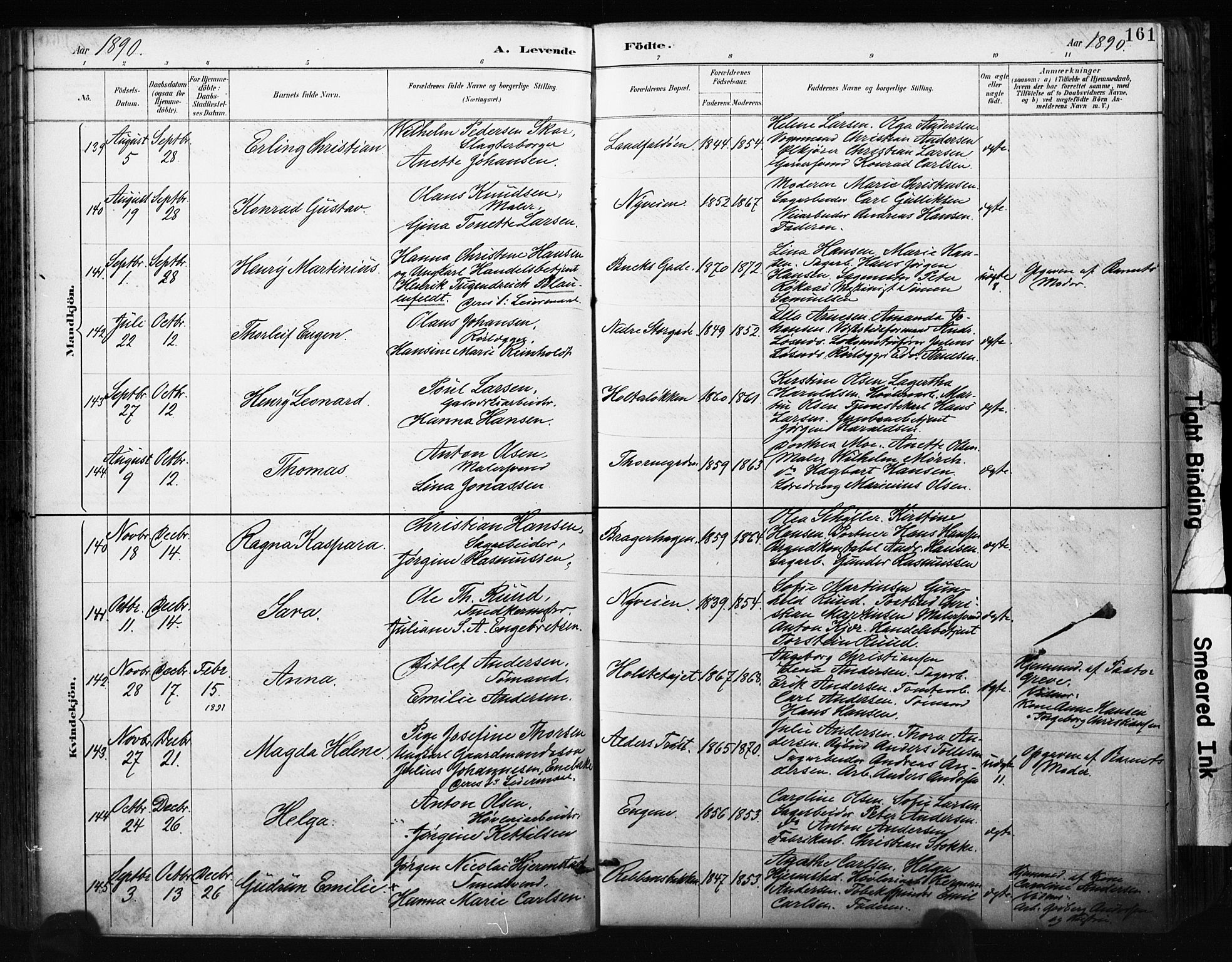 Bragernes kirkebøker, SAKO/A-6/F/Fb/L0007: Parish register (official) no. II 7, 1885-1893, p. 161
