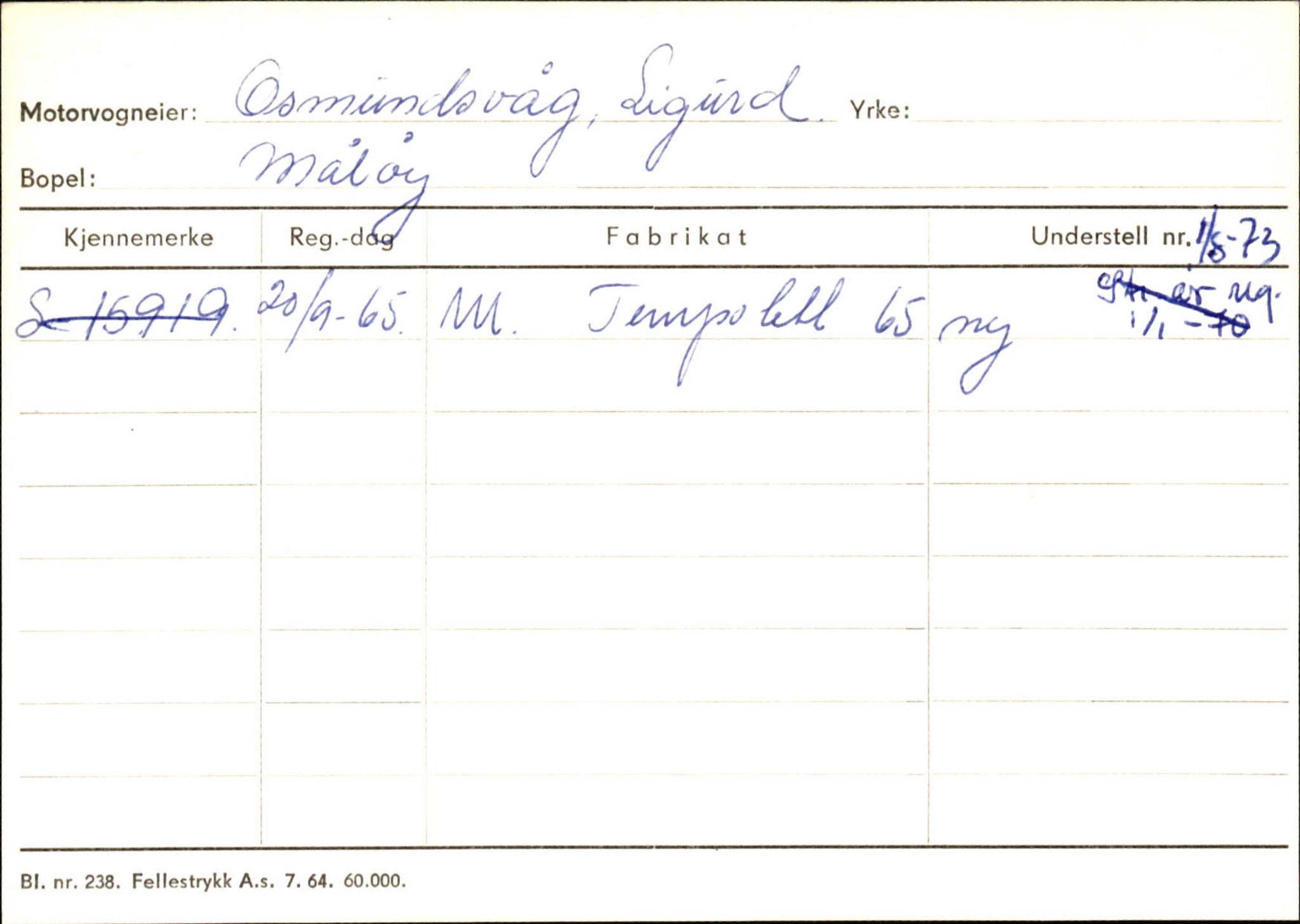 Statens vegvesen, Sogn og Fjordane vegkontor, AV/SAB-A-5301/4/F/L0144: Registerkort Vågsøy A-R, 1945-1975, p. 2246