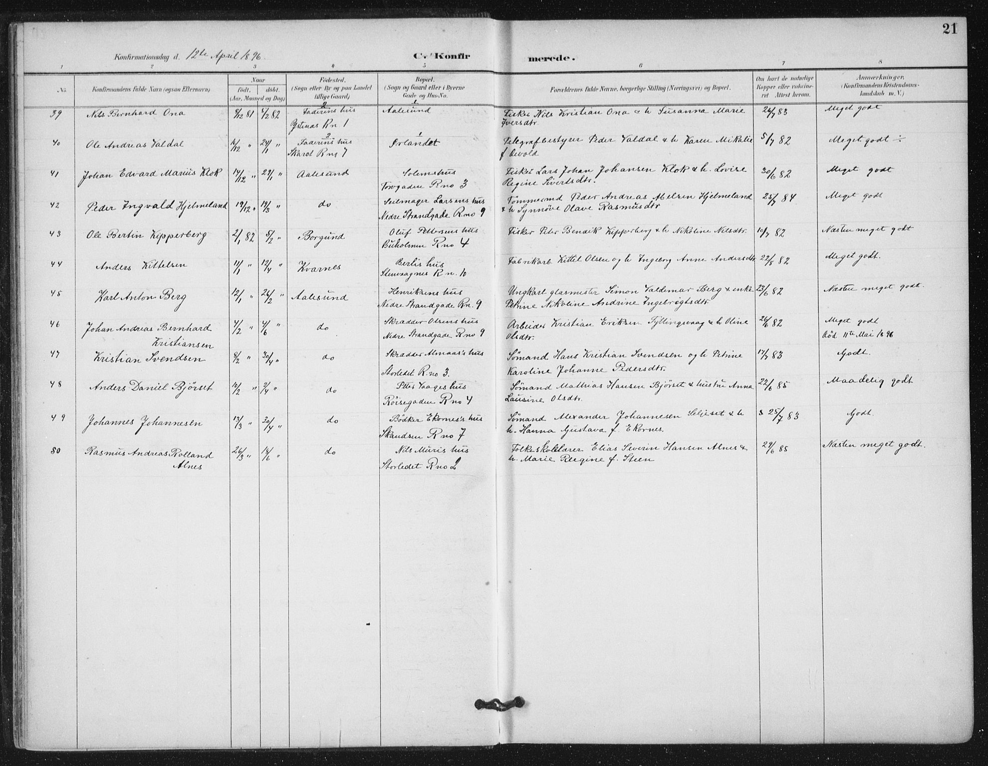 Ministerialprotokoller, klokkerbøker og fødselsregistre - Møre og Romsdal, AV/SAT-A-1454/529/L0457: Parish register (official) no. 529A07, 1894-1903, p. 21