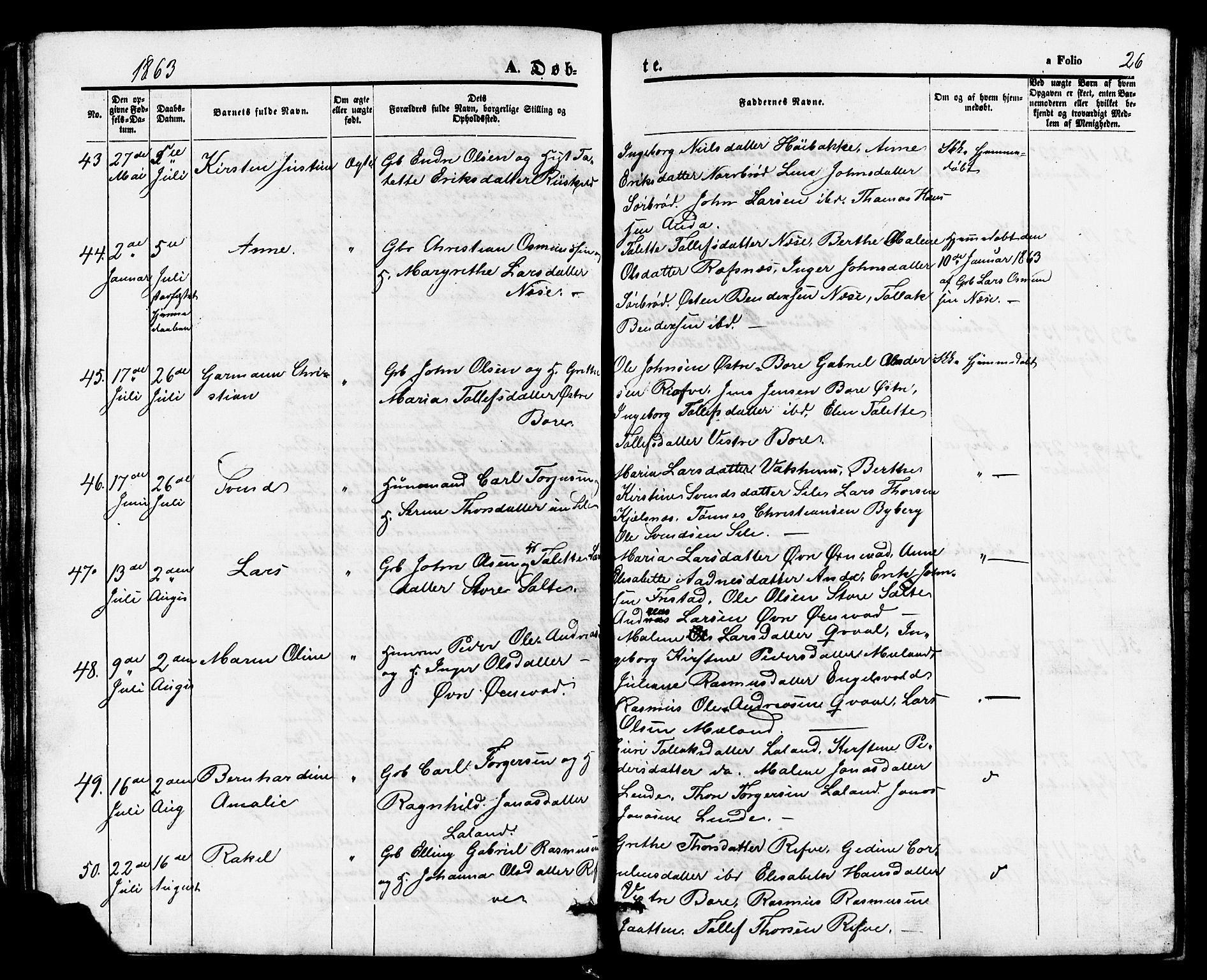 Klepp sokneprestkontor, AV/SAST-A-101803/001/3/30BB/L0002: Parish register (copy) no. B 2, 1860-1875, p. 26
