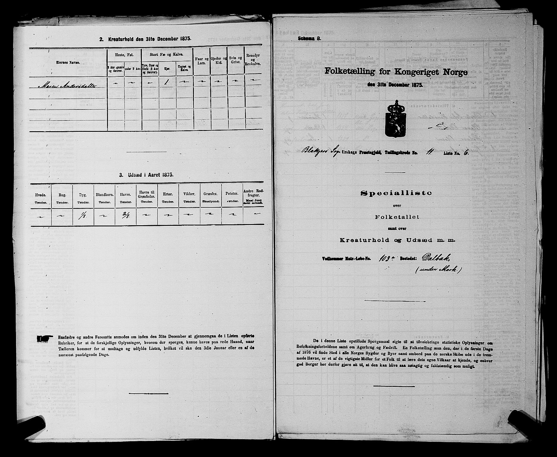 RA, 1875 census for 0224P Aurskog, 1875, p. 1067