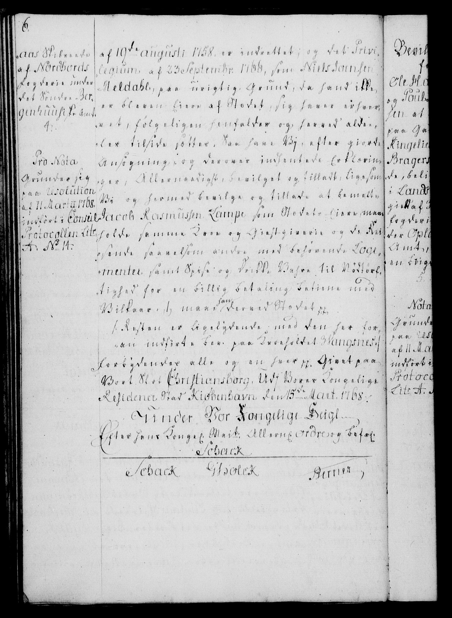 Rentekammeret, Kammerkanselliet, AV/RA-EA-3111/G/Gg/Gga/L0008: Norsk ekspedisjonsprotokoll med register (merket RK 53.8), 1768-1771, p. 6