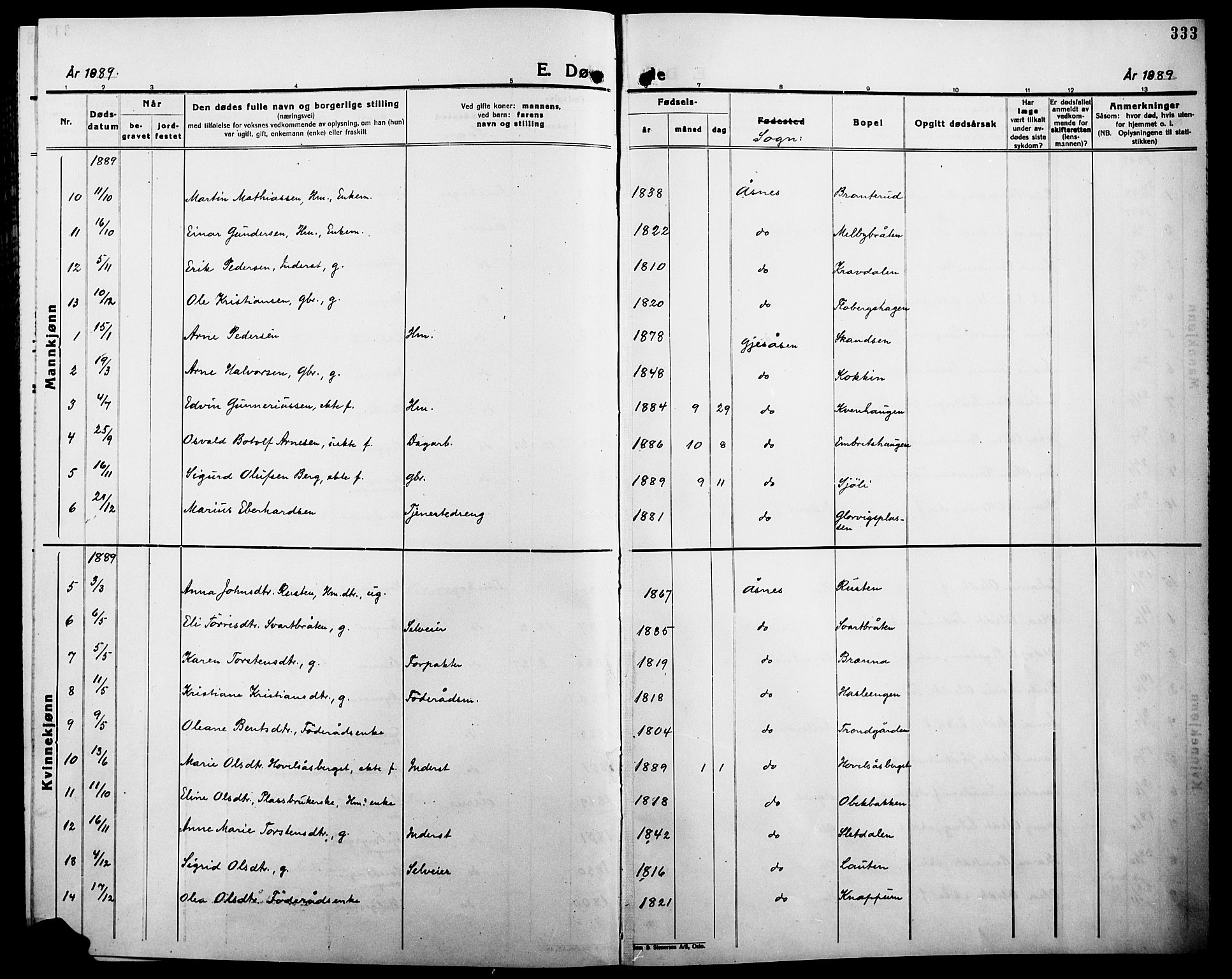 Åsnes prestekontor, AV/SAH-PREST-042/H/Ha/Haa/L0000B: Parish register (official), 1870-1889, p. 333