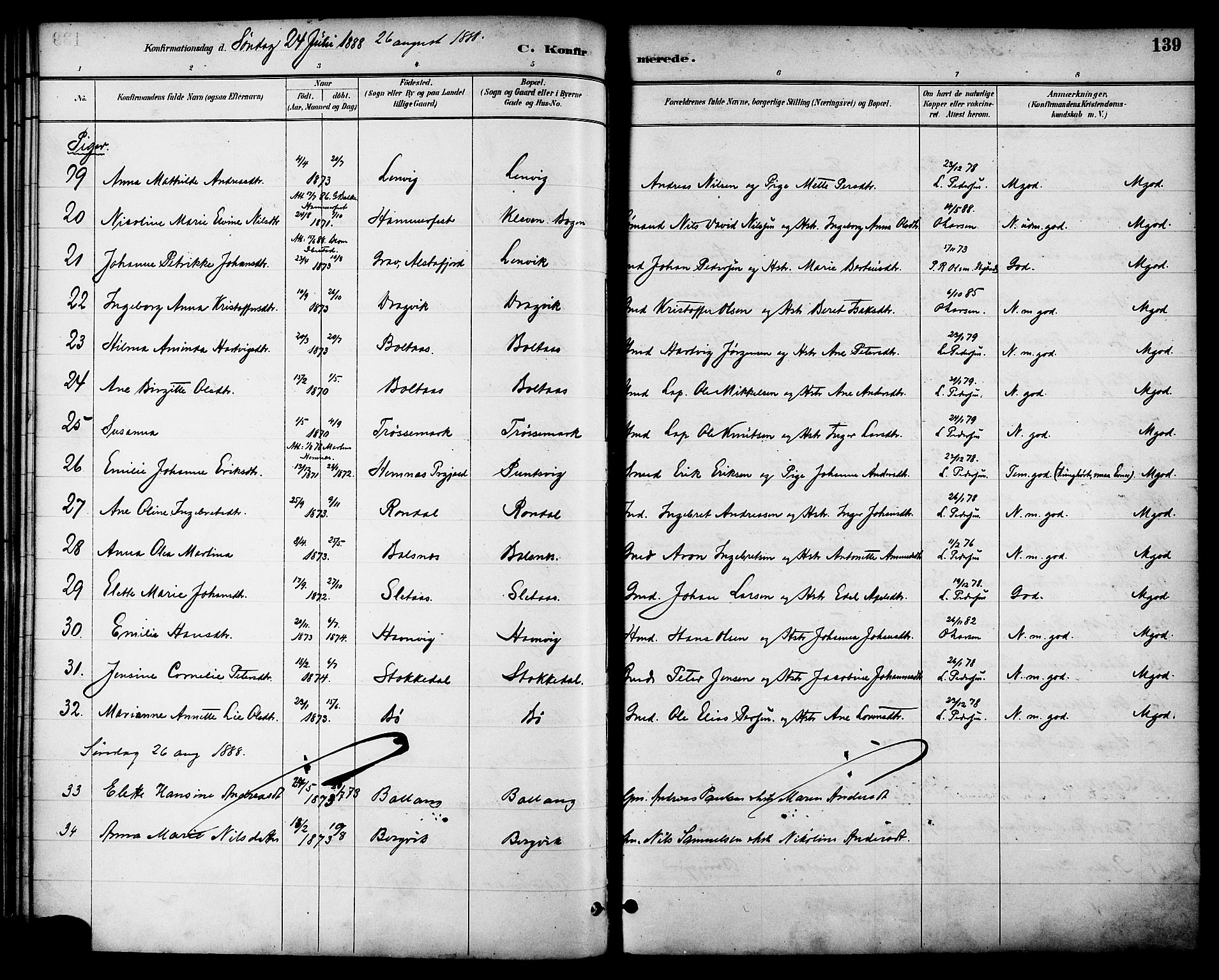 Ministerialprotokoller, klokkerbøker og fødselsregistre - Nordland, AV/SAT-A-1459/863/L0898: Parish register (official) no. 863A10, 1886-1897, p. 139