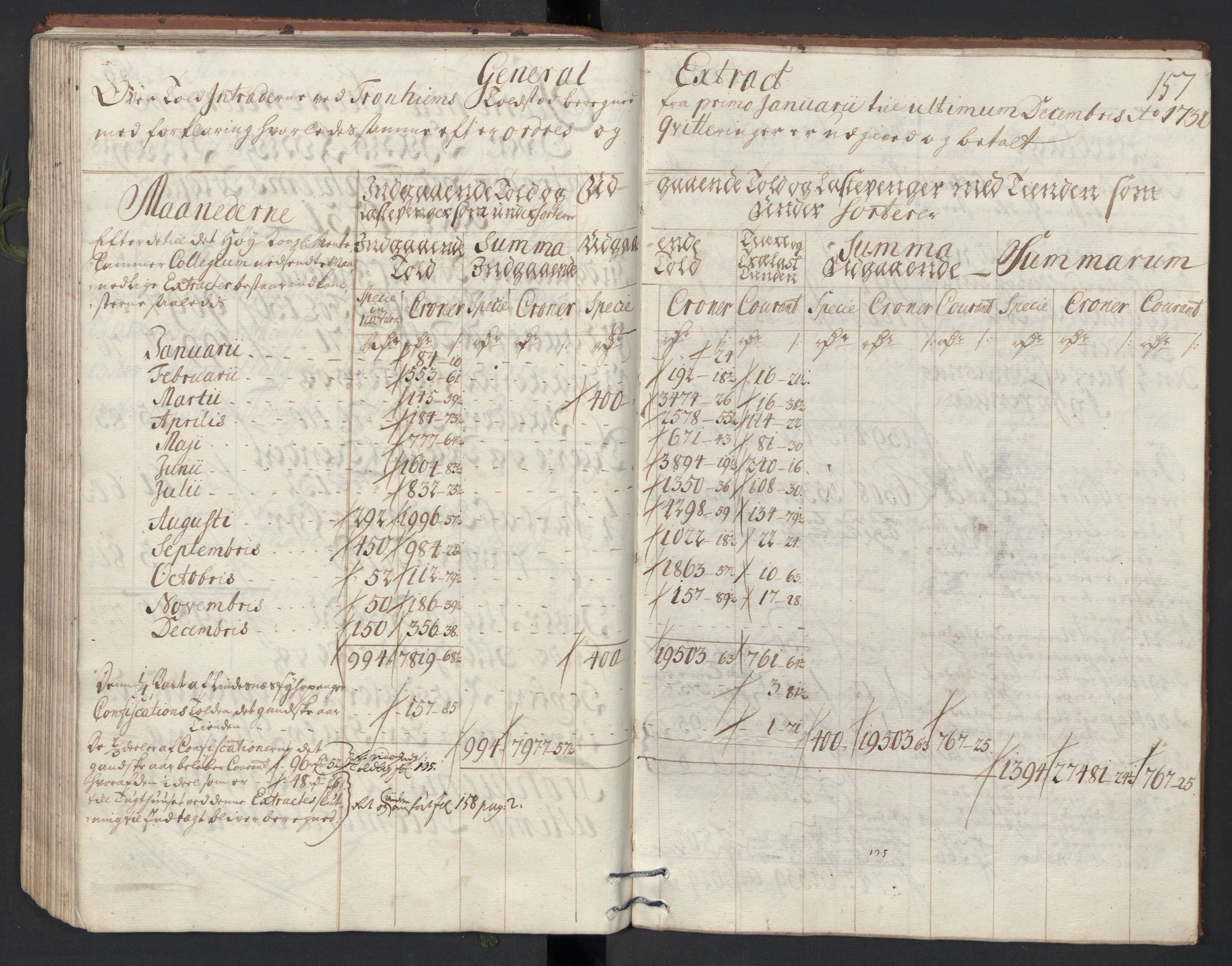 Generaltollkammeret, tollregnskaper, AV/RA-EA-5490/R33/L0013/0002: Tollregnskaper Trondheim A / Utgående tollbok, 1731, p. 156b-157a