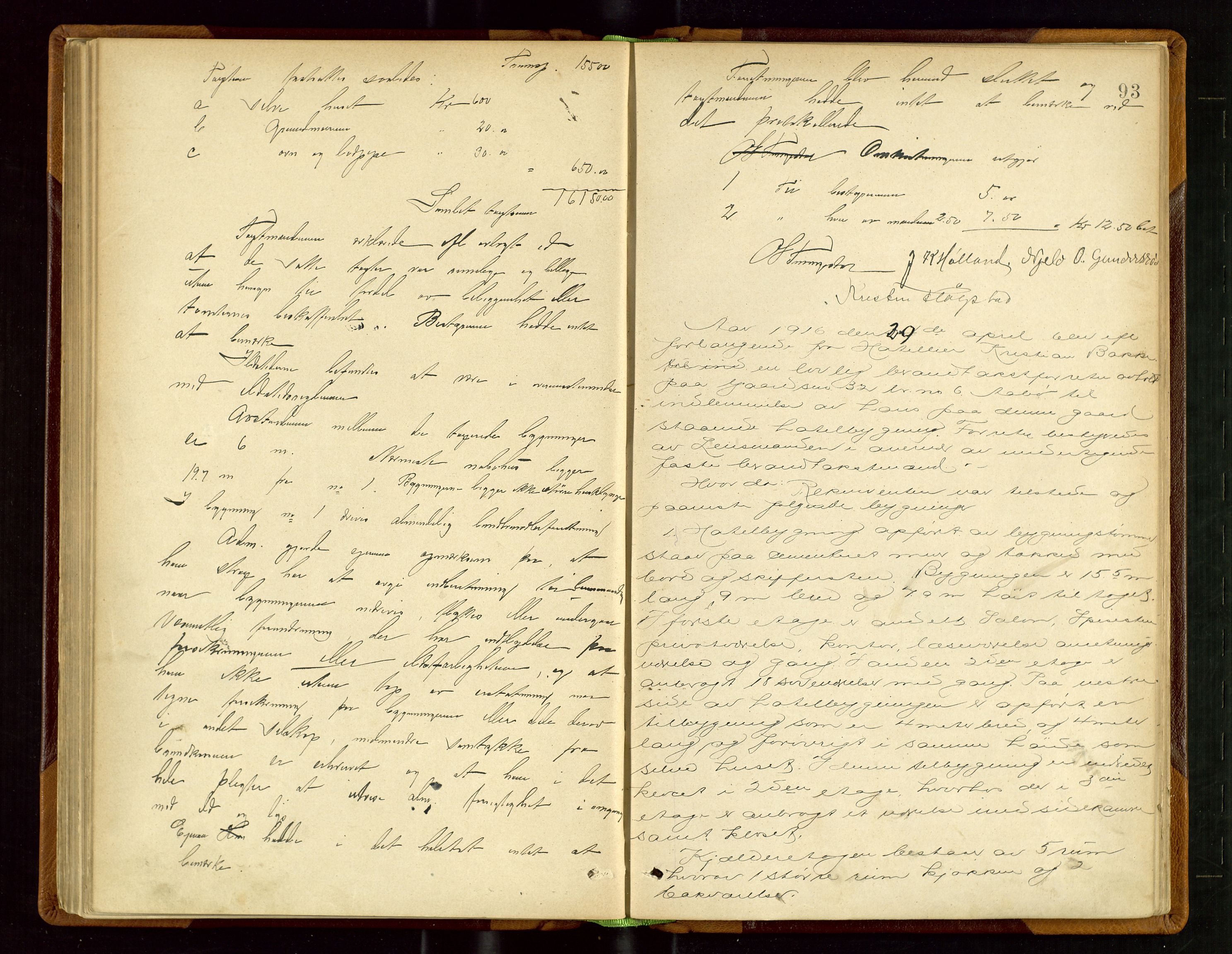 Sauda lensmannskontor, AV/SAST-A-100177/Goa/L0002: "Brandtaxtforretninger i Saude Lensmandsdistrikt", 1887-1918, p. 92b-93a
