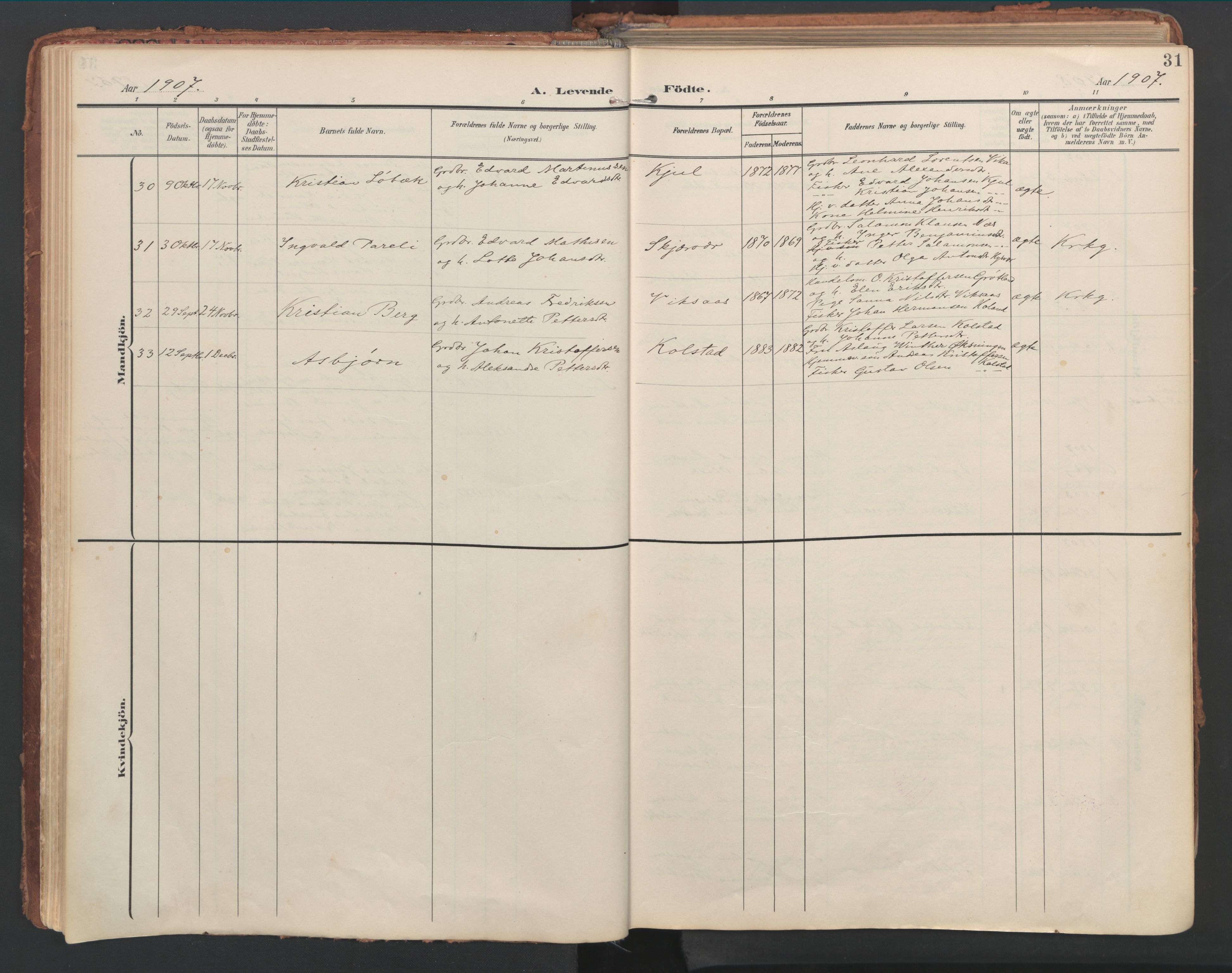 Ministerialprotokoller, klokkerbøker og fødselsregistre - Nordland, AV/SAT-A-1459/816/L0250: Parish register (official) no. 816A16, 1903-1923, p. 31