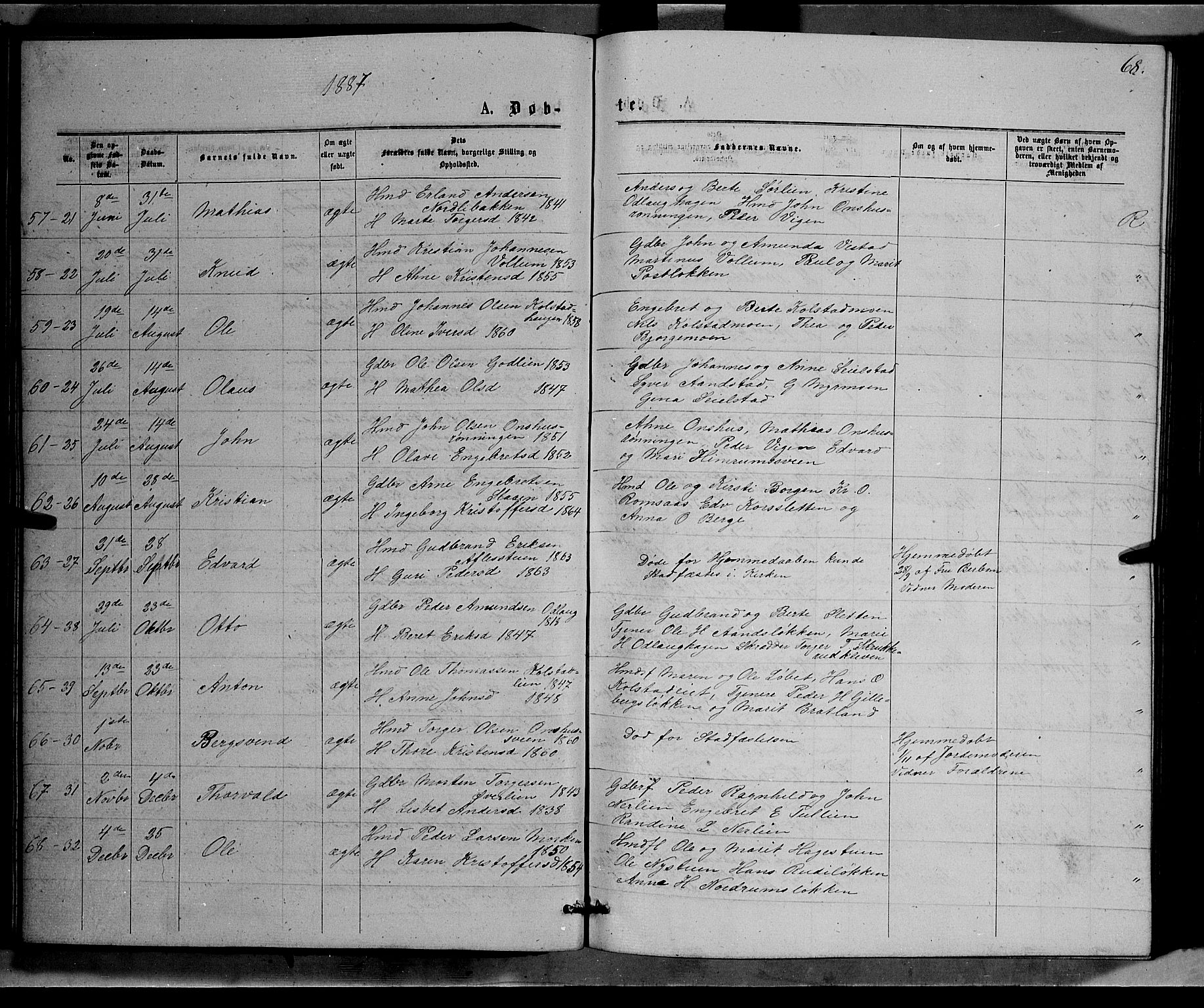 Ringebu prestekontor, AV/SAH-PREST-082/H/Ha/Hab/L0006: Parish register (copy) no. 6, 1880-1898, p. 68