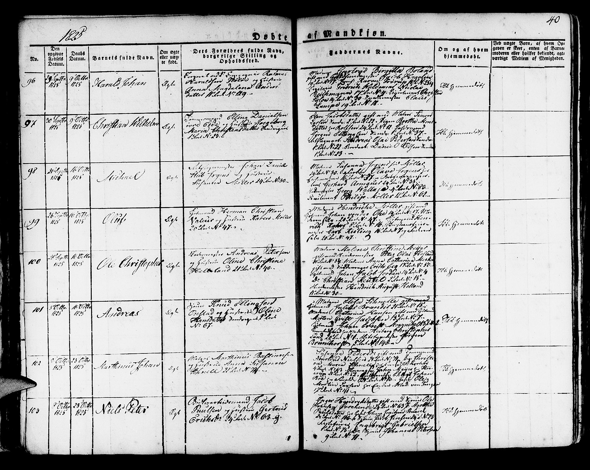 Korskirken sokneprestembete, AV/SAB-A-76101/H/Haa/L0014: Parish register (official) no. A 14, 1823-1835, p. 40