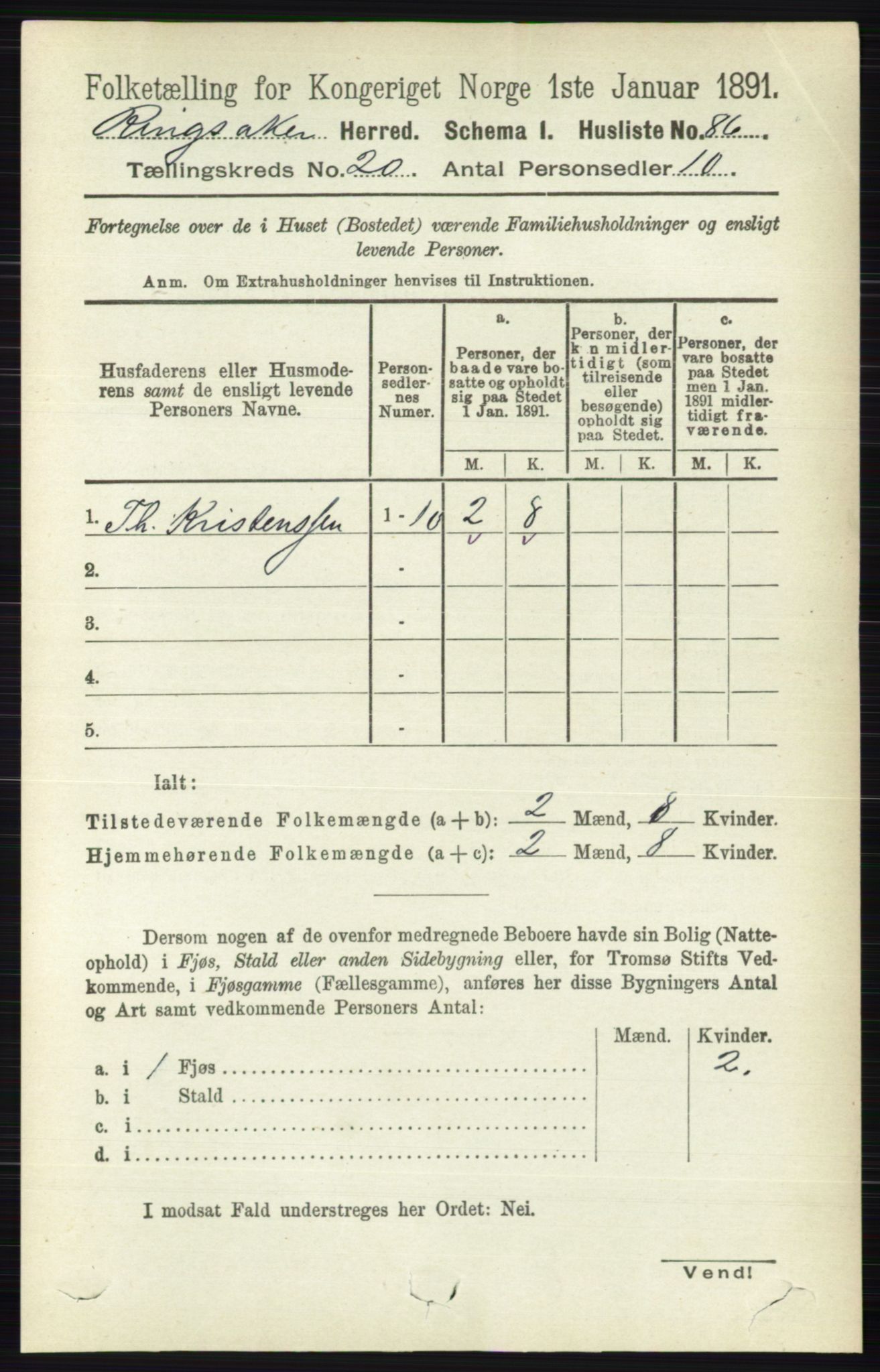 RA, 1891 census for 0412 Ringsaker, 1891, p. 11100