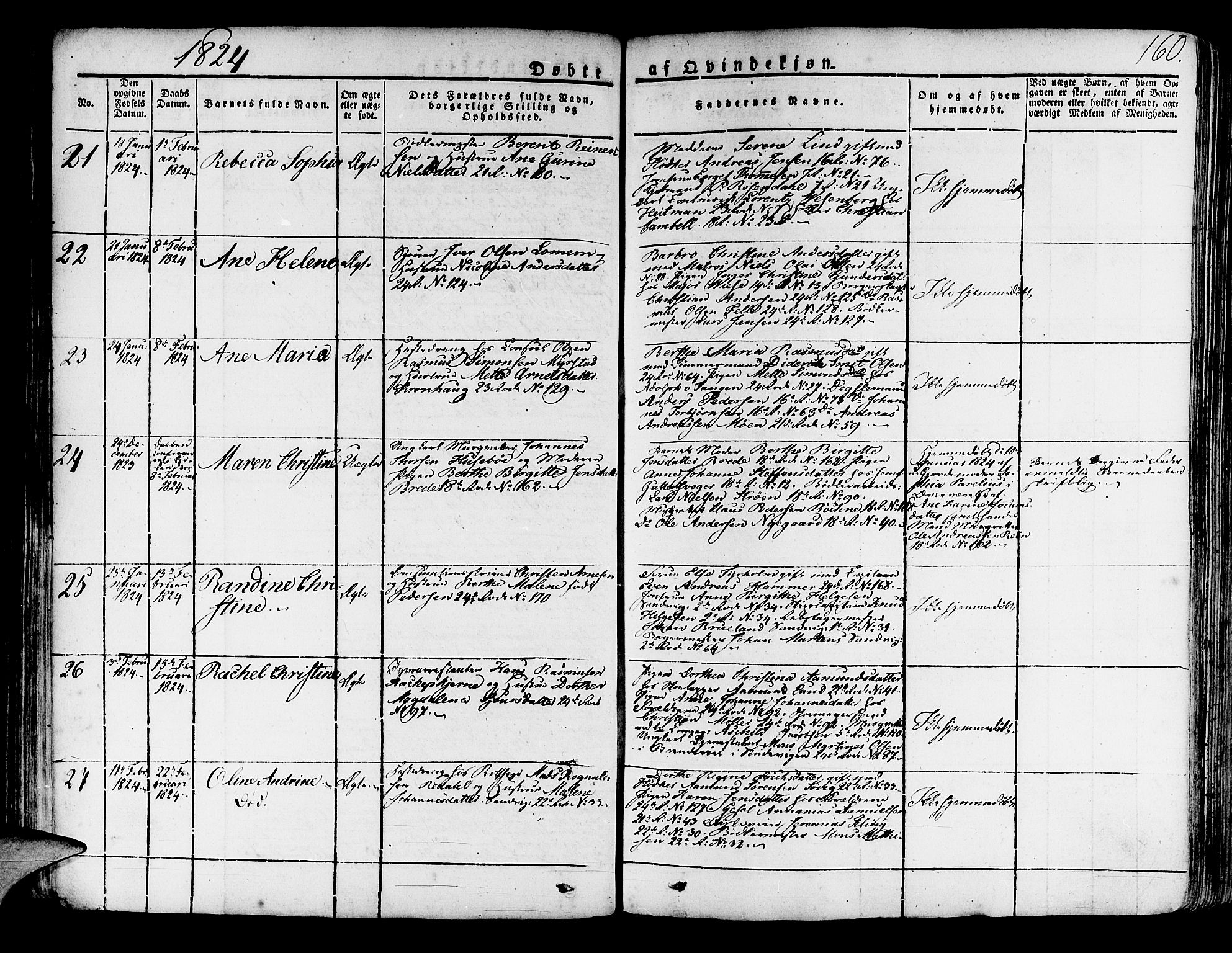 Korskirken sokneprestembete, AV/SAB-A-76101/H/Haa/L0014: Parish register (official) no. A 14, 1823-1835, p. 160