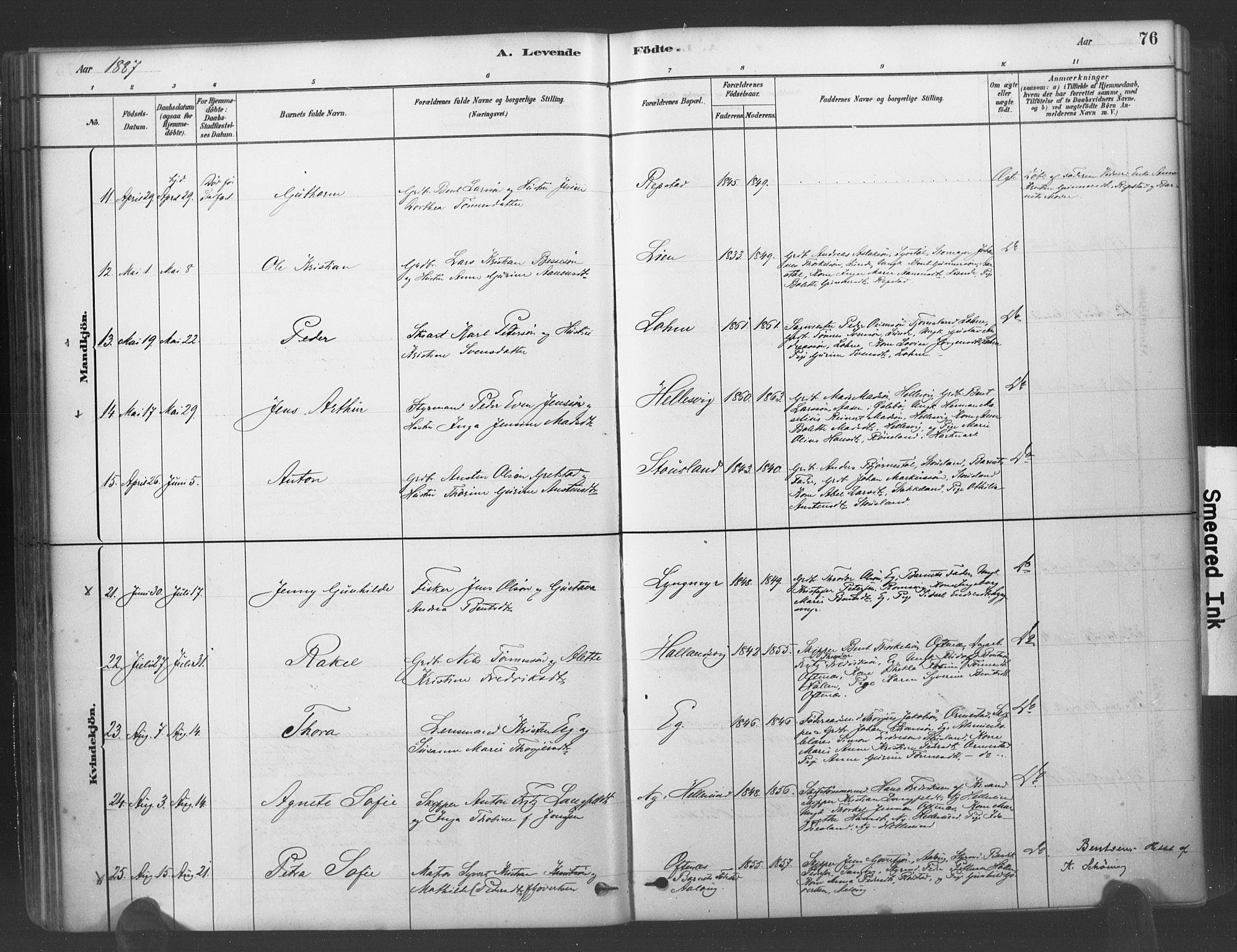 Søgne sokneprestkontor, AV/SAK-1111-0037/F/Fa/Fab/L0012: Parish register (official) no. A 12, 1880-1891, p. 76