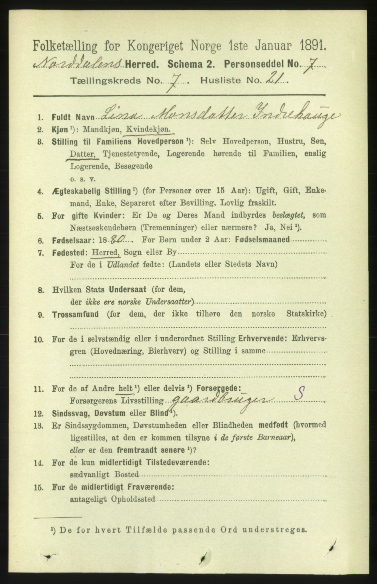 RA, 1891 census for 1524 Norddal, 1891, p. 1445