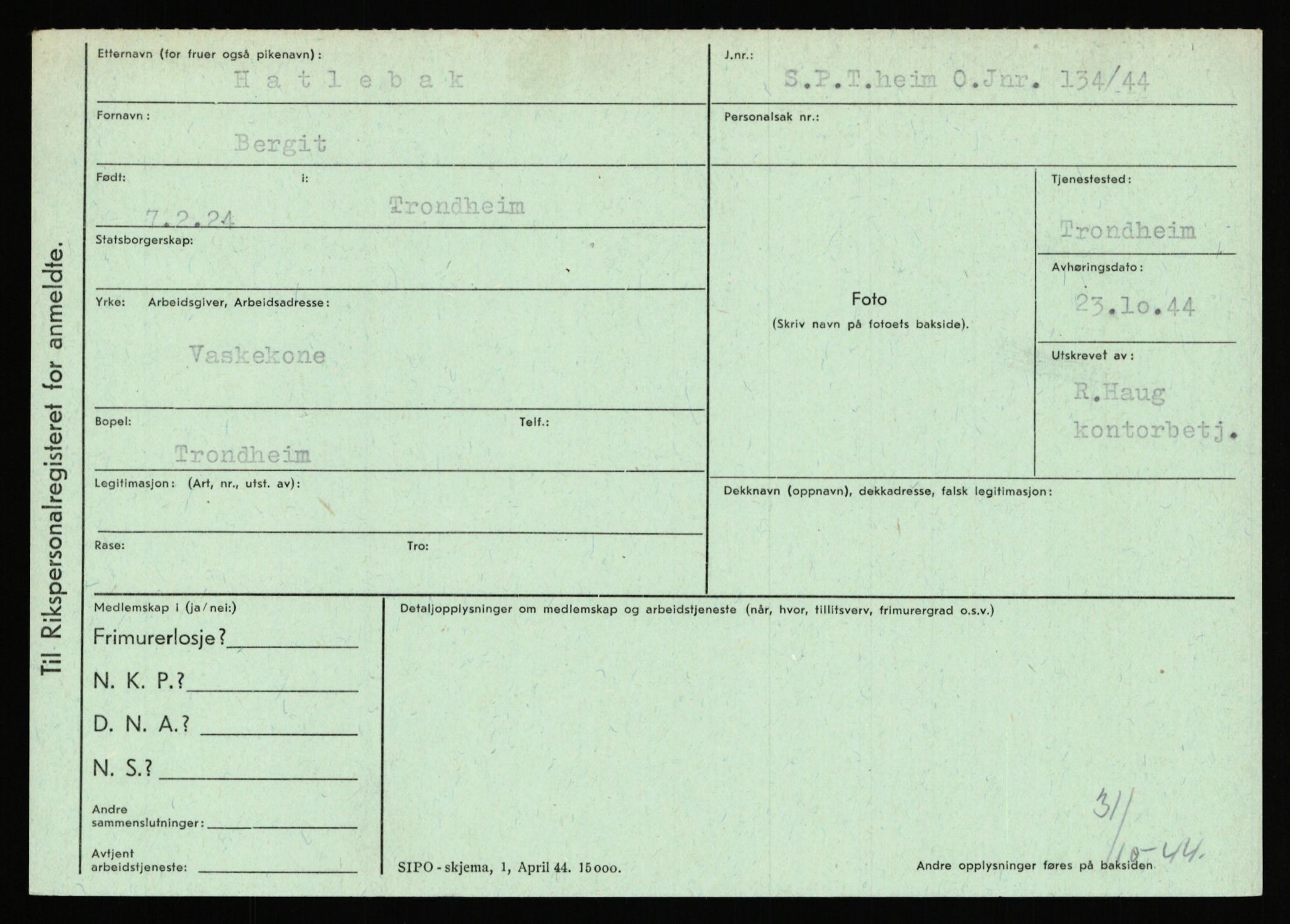 Statspolitiet - Hovedkontoret / Osloavdelingen, AV/RA-S-1329/C/Ca/L0006: Hanche - Hokstvedt, 1943-1945, p. 2044