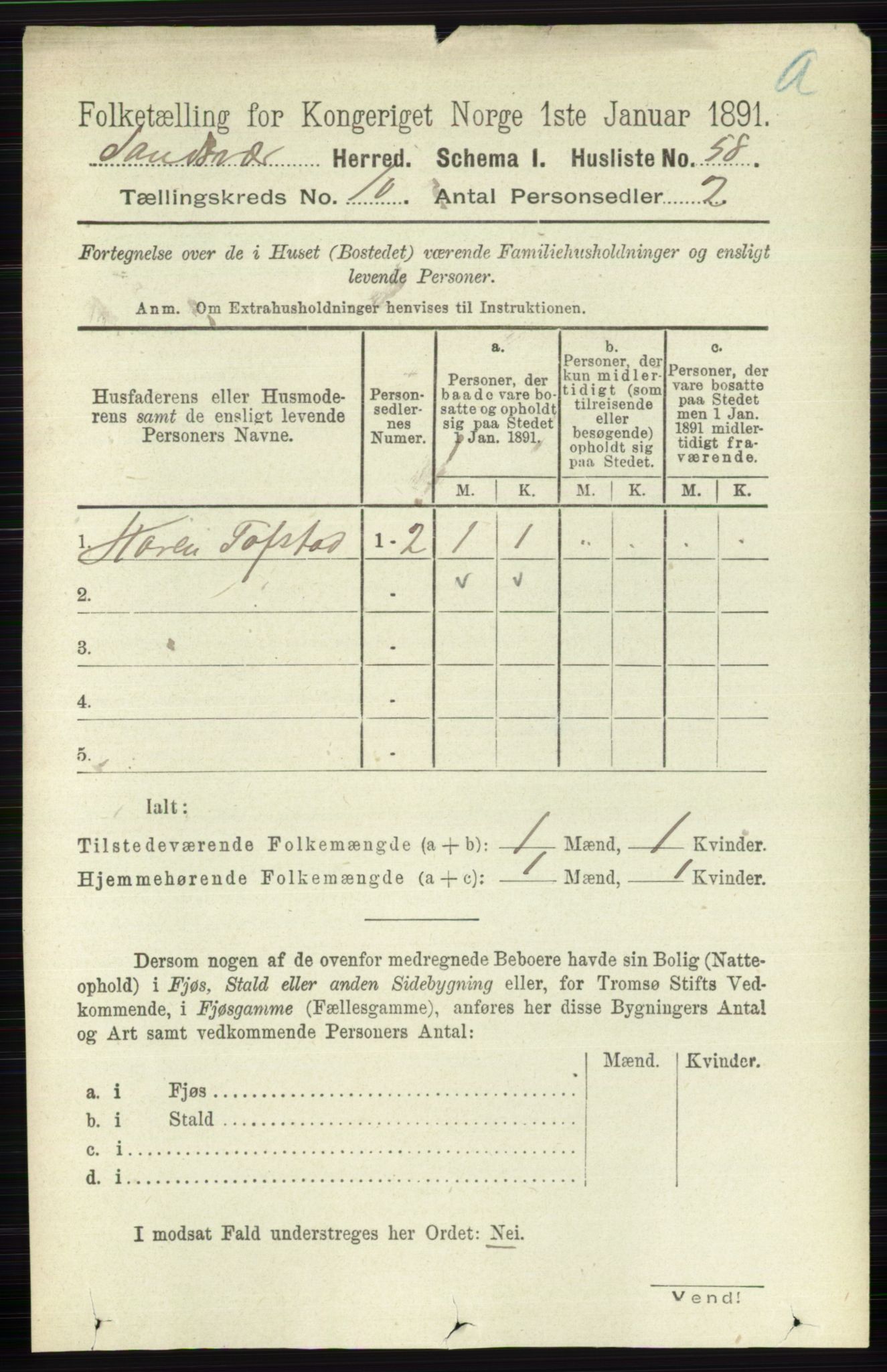 RA, 1891 census for 0629 Sandsvær, 1891, p. 4894