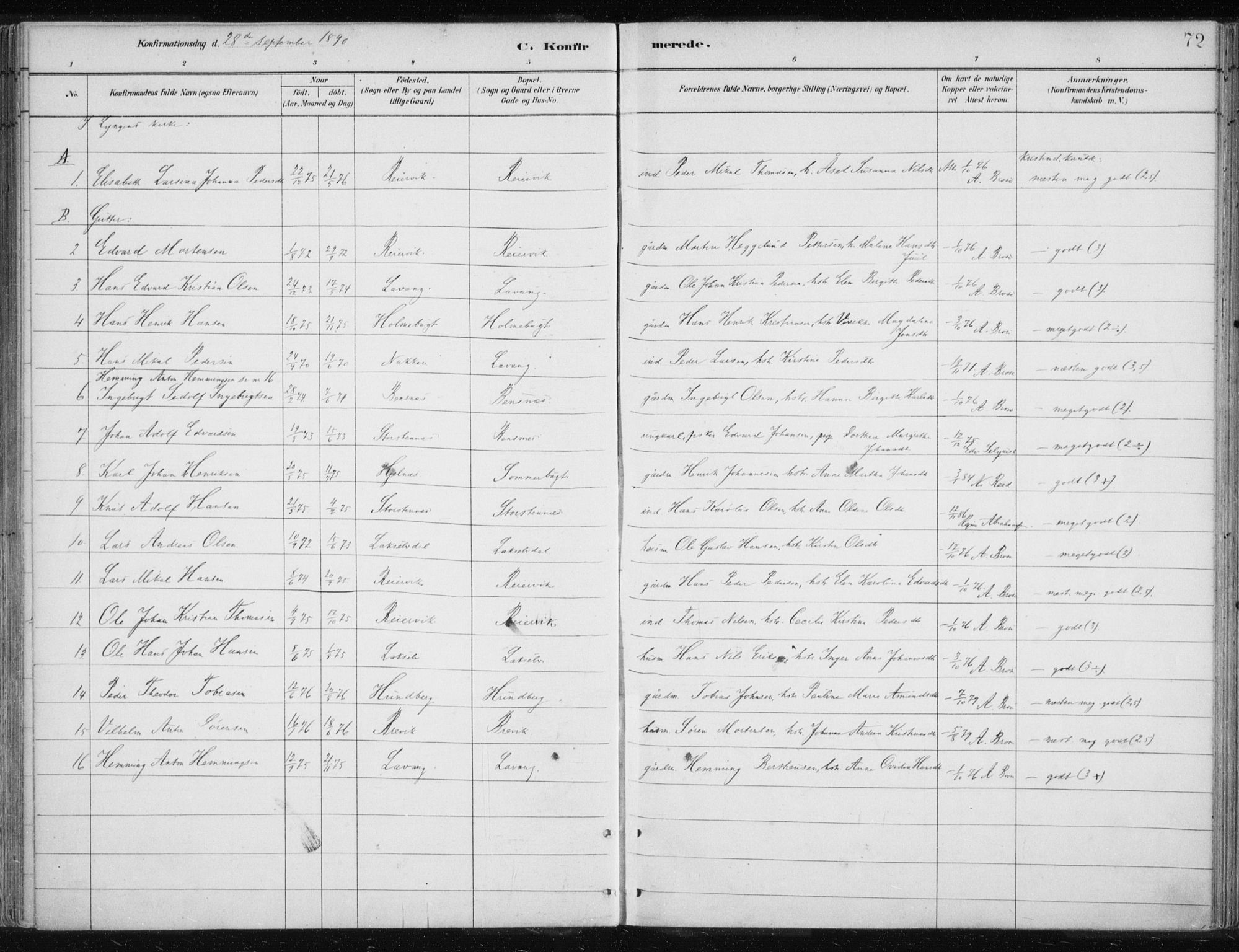 Lyngen sokneprestembete, SATØ/S-1289/H/He/Hea/L0010kirke: Parish register (official) no. 10, 1883-1904, p. 72