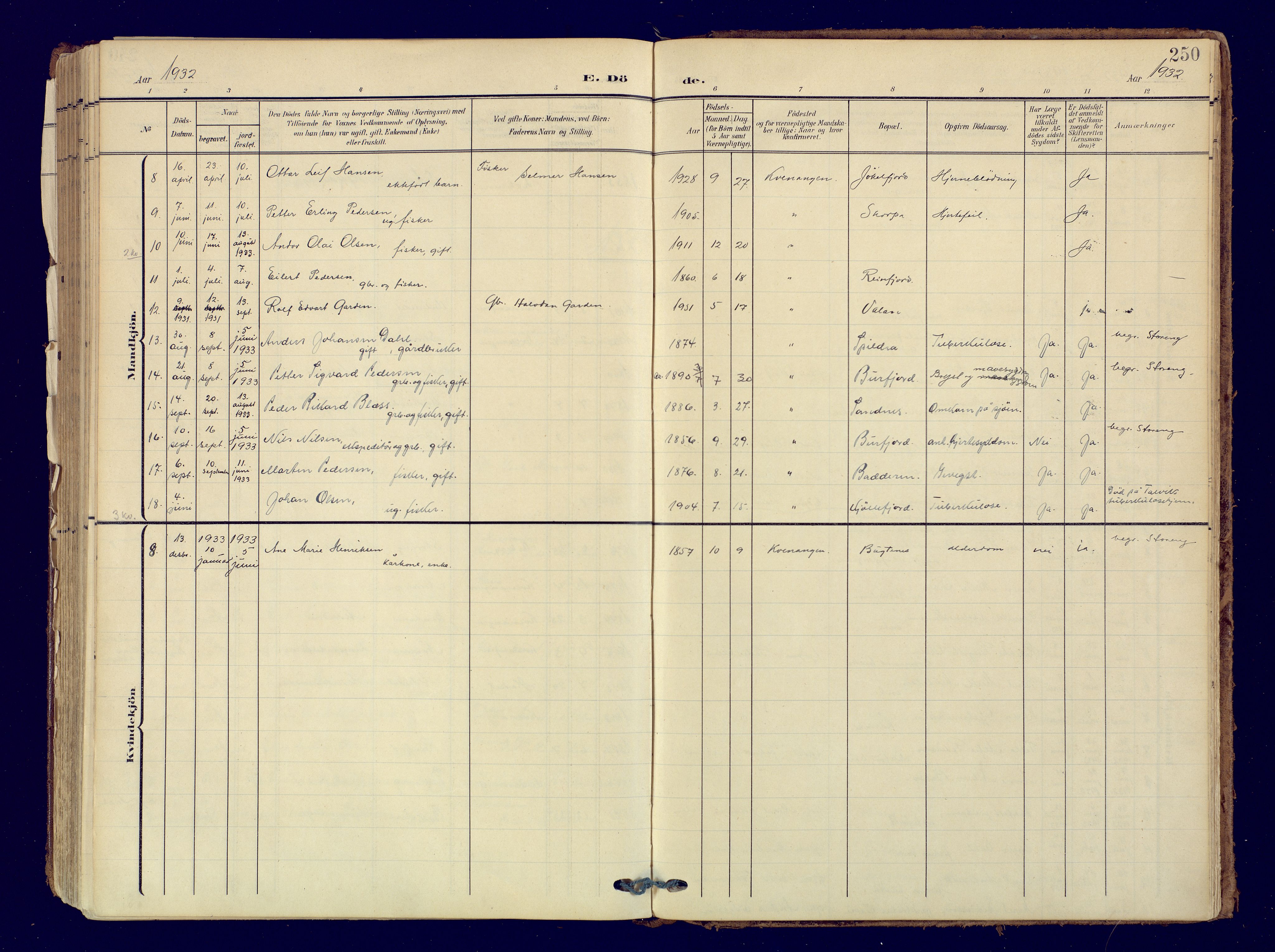 Skjervøy sokneprestkontor, SATØ/S-1300/H/Ha/Haa: Parish register (official) no. 19, 1908-1936, p. 250