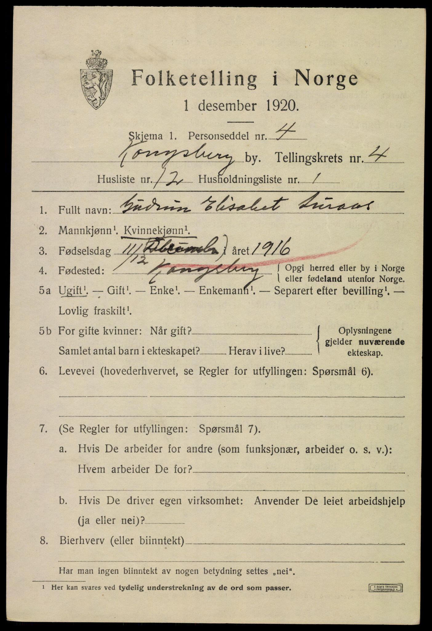 SAKO, 1920 census for Kongsberg, 1920, p. 11138