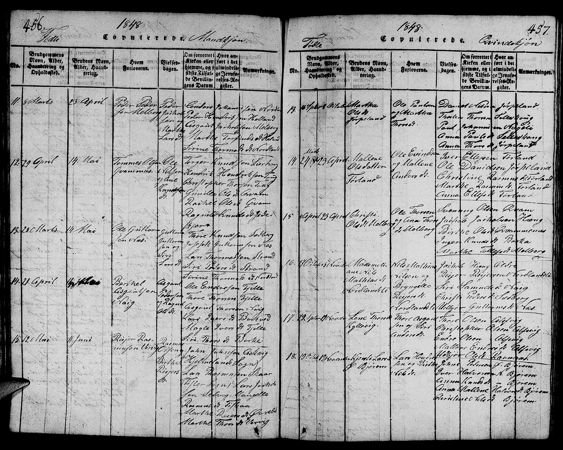 Strand sokneprestkontor, AV/SAST-A-101828/H/Ha/Hab/L0001: Parish register (copy) no. B 1, 1816-1854, p. 456-457