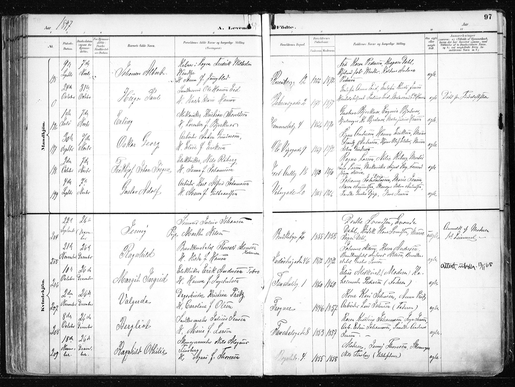 Uranienborg prestekontor Kirkebøker, AV/SAO-A-10877/F/Fa/L0005: Parish register (official) no. 5, 1895-1907, p. 97