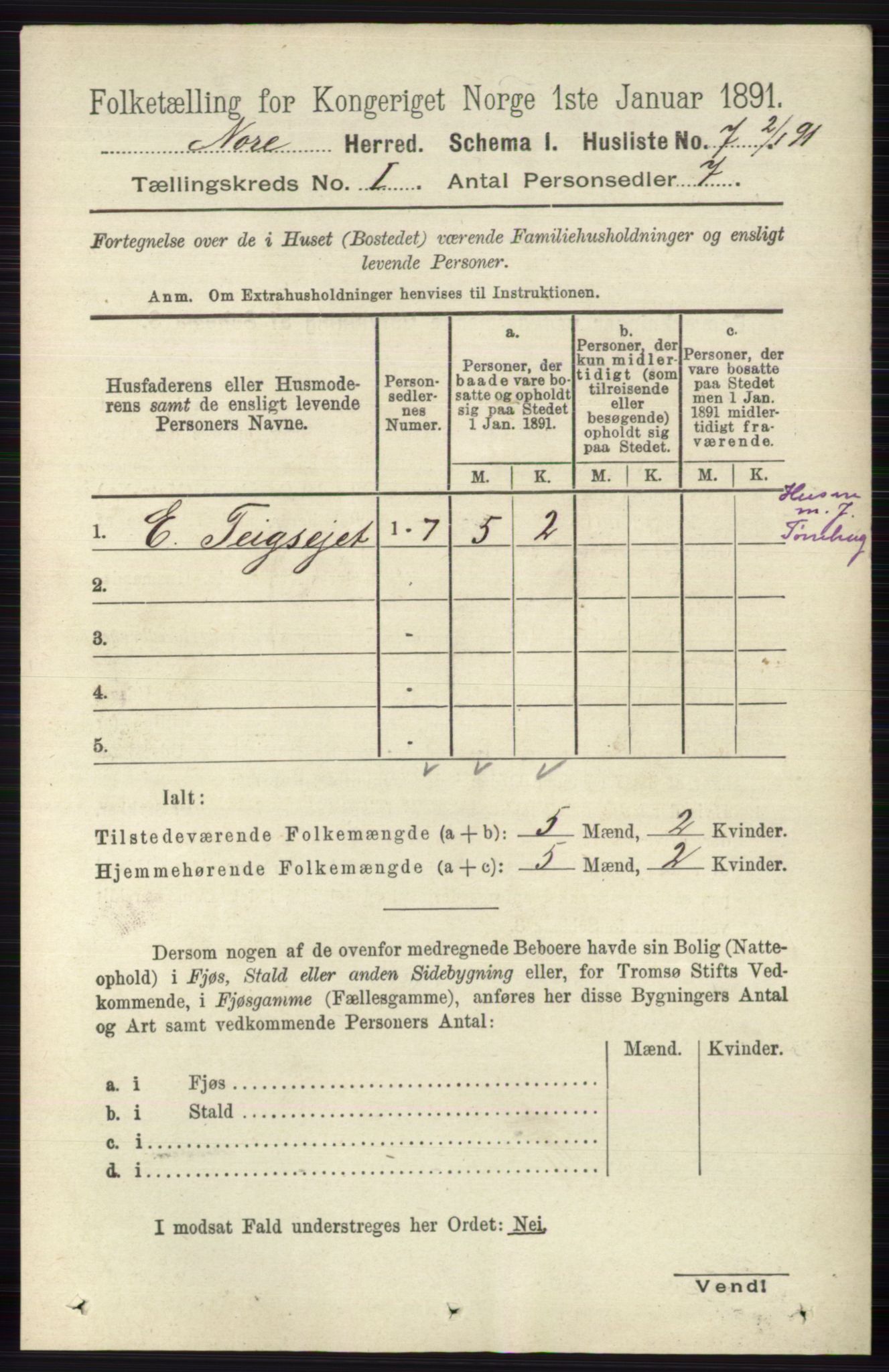 RA, 1891 census for 0633 Nore, 1891, p. 39