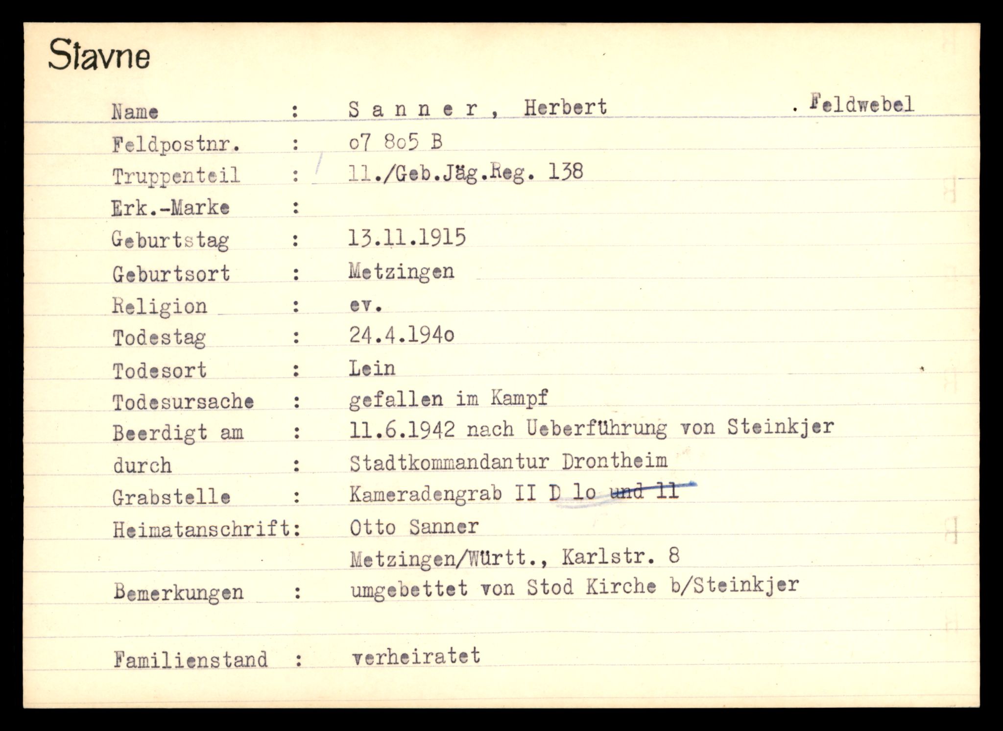 Distriktskontoret for krigsgraver, AV/SAT-A-5030/E/L0003: Kasett/kartotek over tysk Krigskirkegård Stavne, 1945, p. 1183