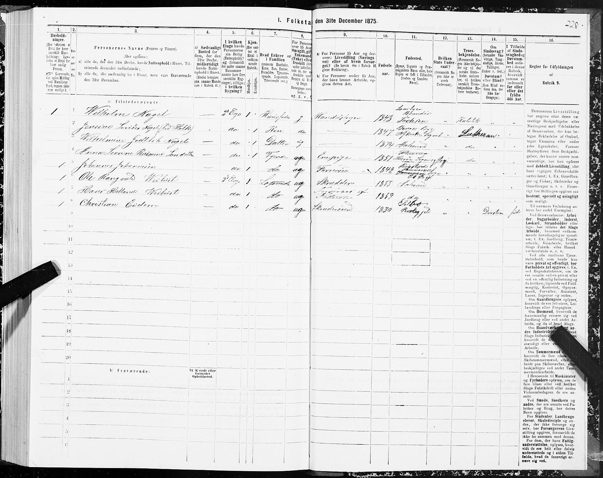 SAT, 1875 census for 1501P Ålesund, 1875, p. 1228