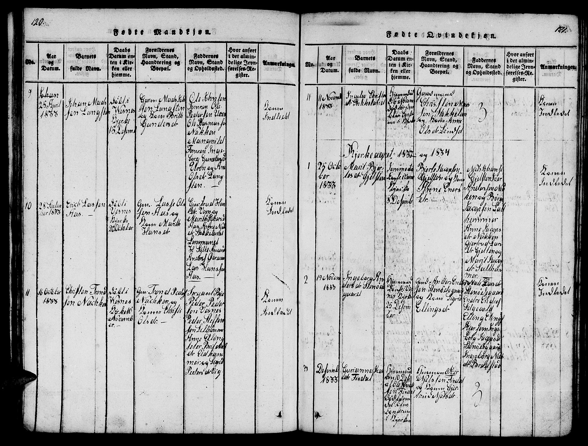 Ministerialprotokoller, klokkerbøker og fødselsregistre - Møre og Romsdal, AV/SAT-A-1454/539/L0535: Parish register (copy) no. 539C01, 1818-1842, p. 120-121