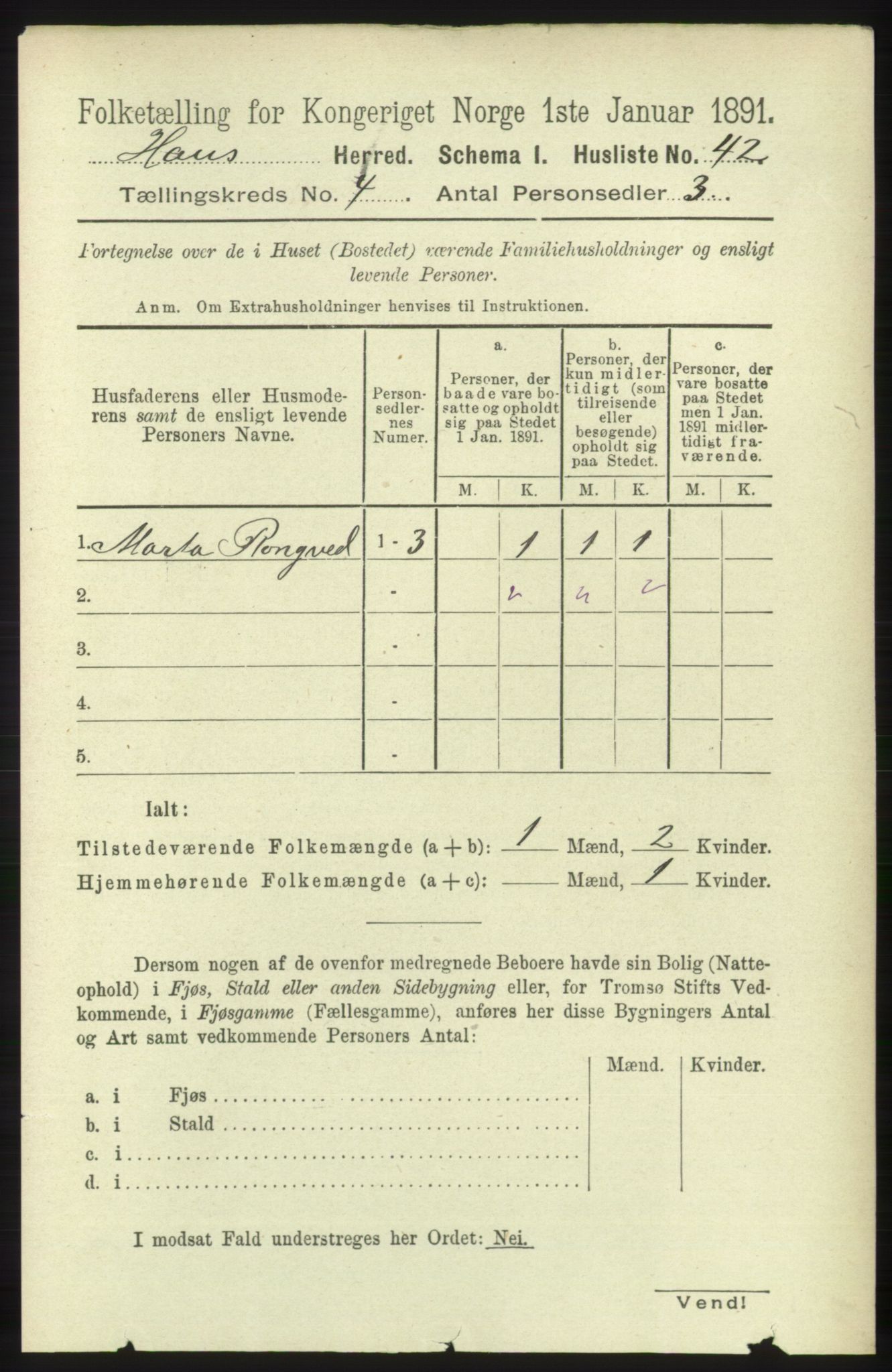 RA, 1891 census for 1250 Haus, 1891, p. 1383