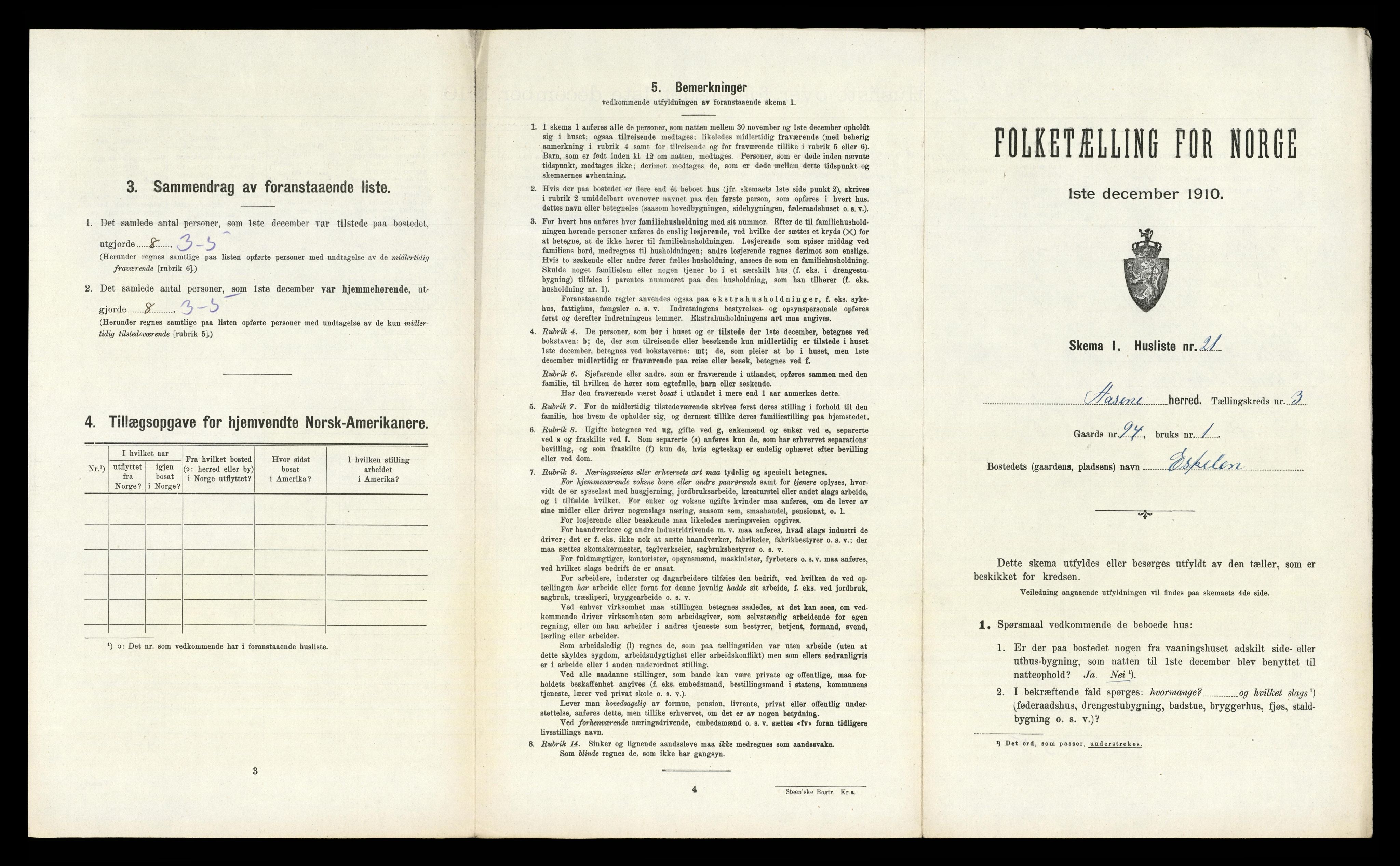 RA, 1910 census for Åsane, 1910, p. 157