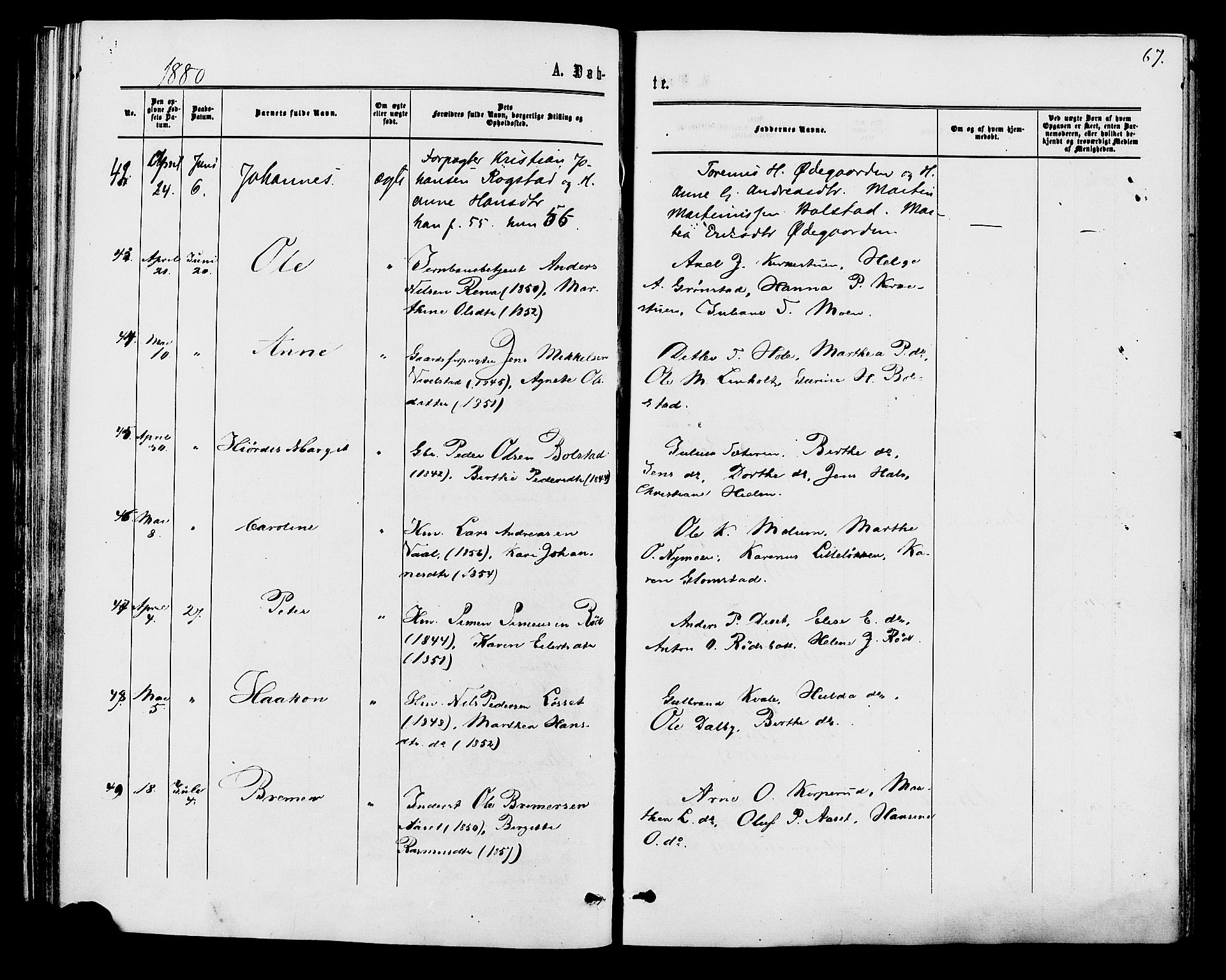 Åmot prestekontor, Hedmark, AV/SAH-PREST-056/H/Ha/Haa/L0009: Parish register (official) no. 9, 1875-1883, p. 67