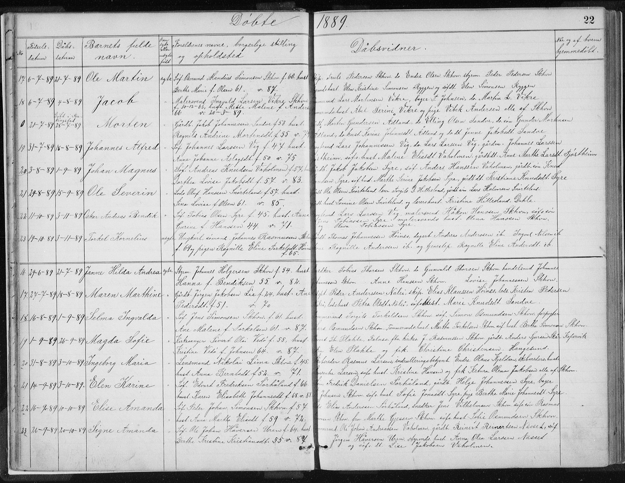 Skudenes sokneprestkontor, AV/SAST-A -101849/H/Ha/Hab/L0007: Parish register (copy) no. B 7, 1885-1899, p. 22