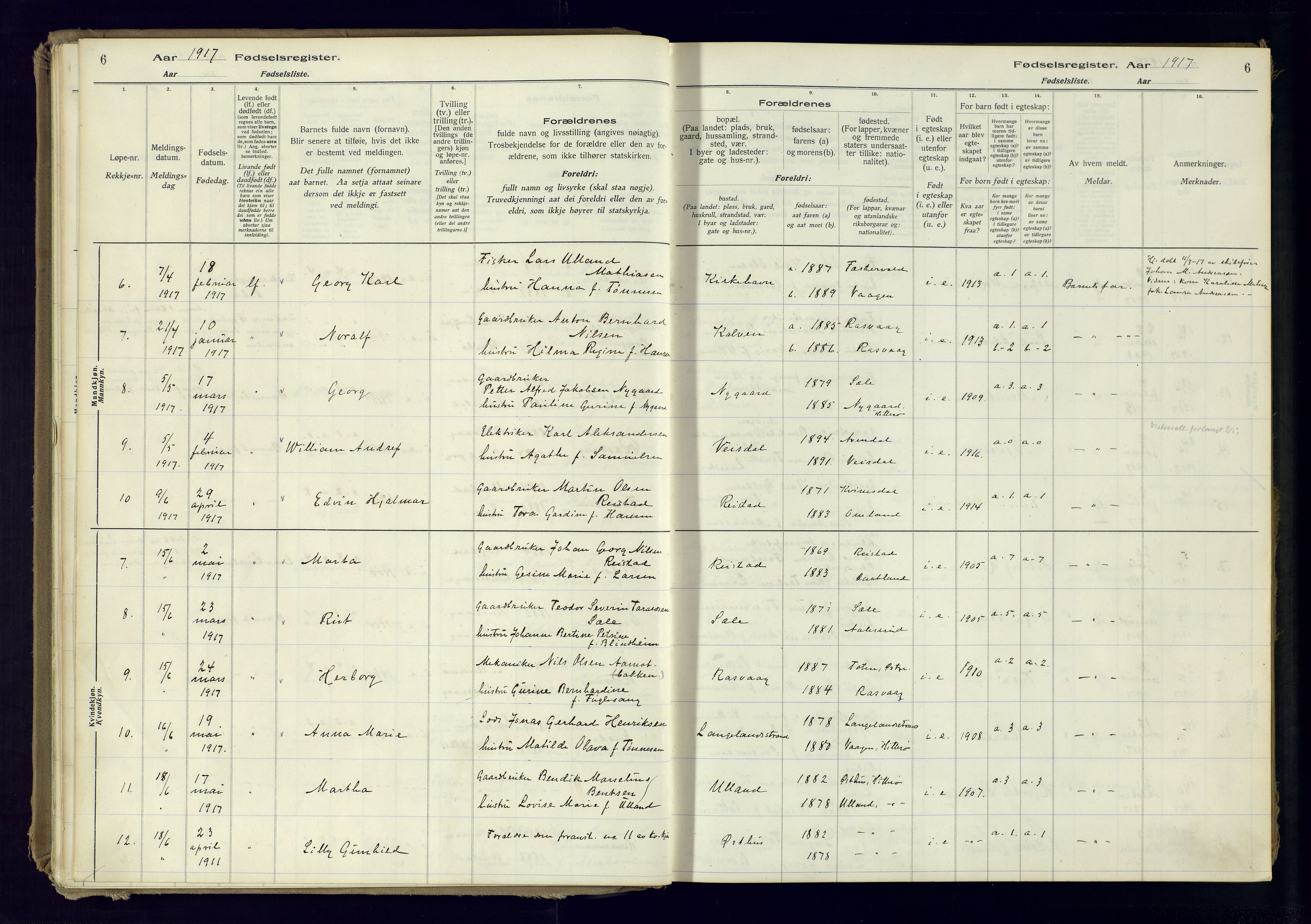 Flekkefjord sokneprestkontor, AV/SAK-1111-0012/J/Ja/L0007: Birth register no. 7, 1916-1982, p. 6