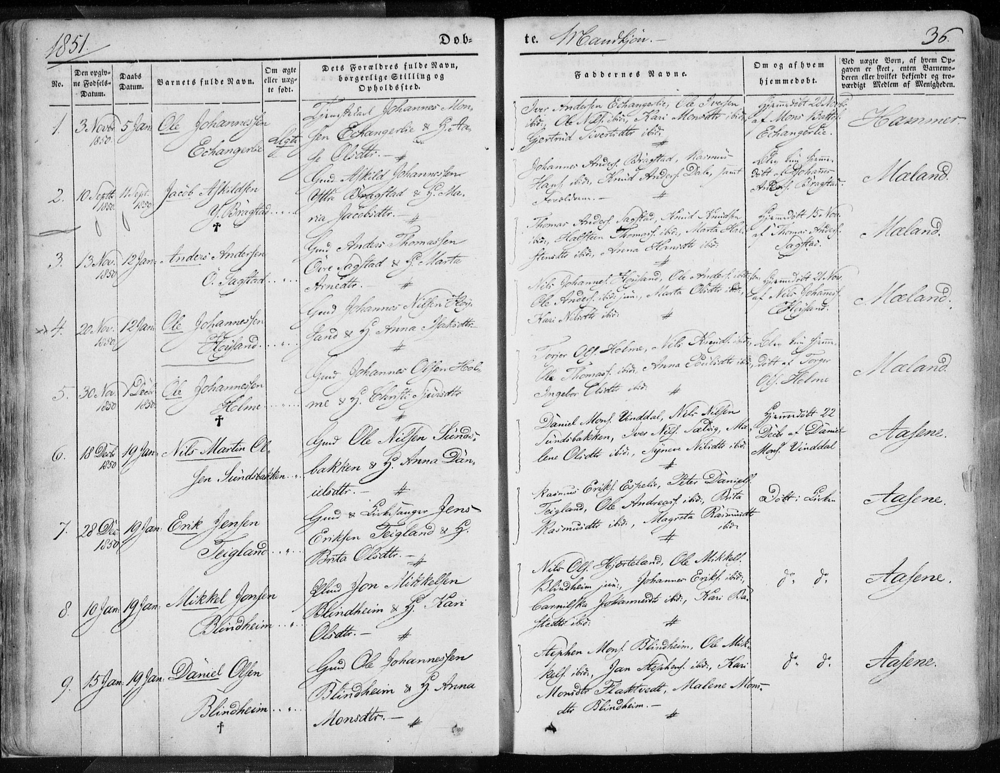 Hamre sokneprestembete, SAB/A-75501/H/Ha/Haa/Haaa/L0013: Parish register (official) no. A 13, 1846-1857, p. 36
