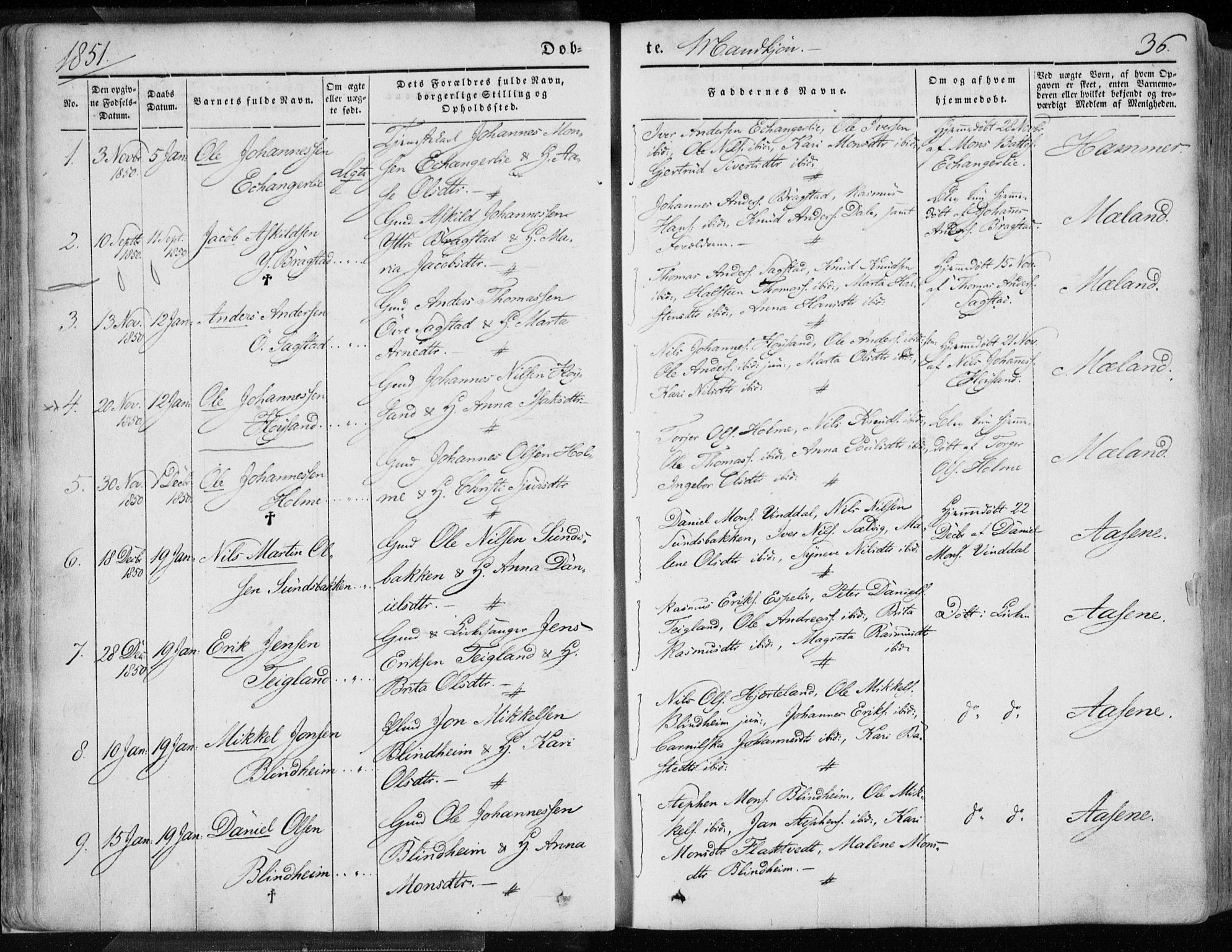 Hamre sokneprestembete, AV/SAB-A-75501/H/Ha/Haa/Haaa/L0013: Parish register (official) no. A 13, 1846-1857, p. 36