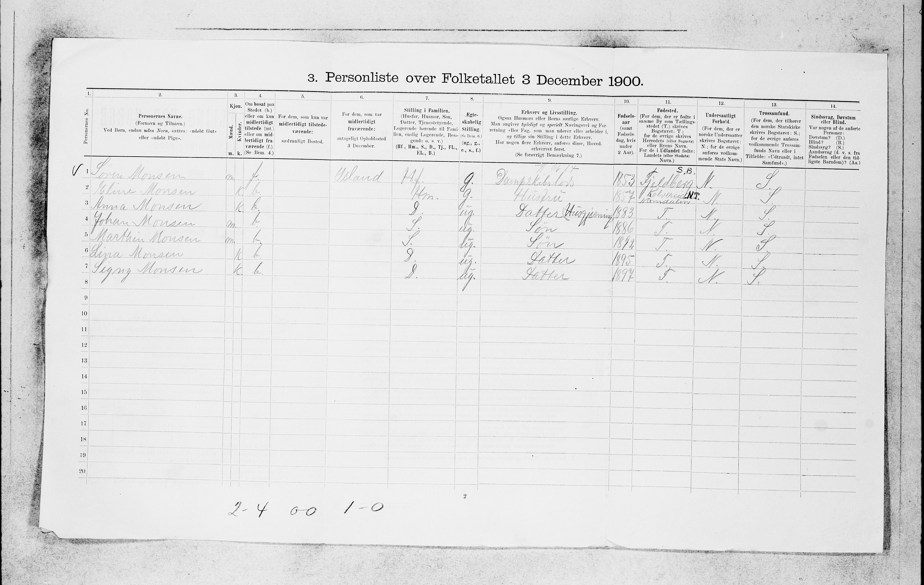 SAB, 1900 census for Bergen, 1900, p. 16652