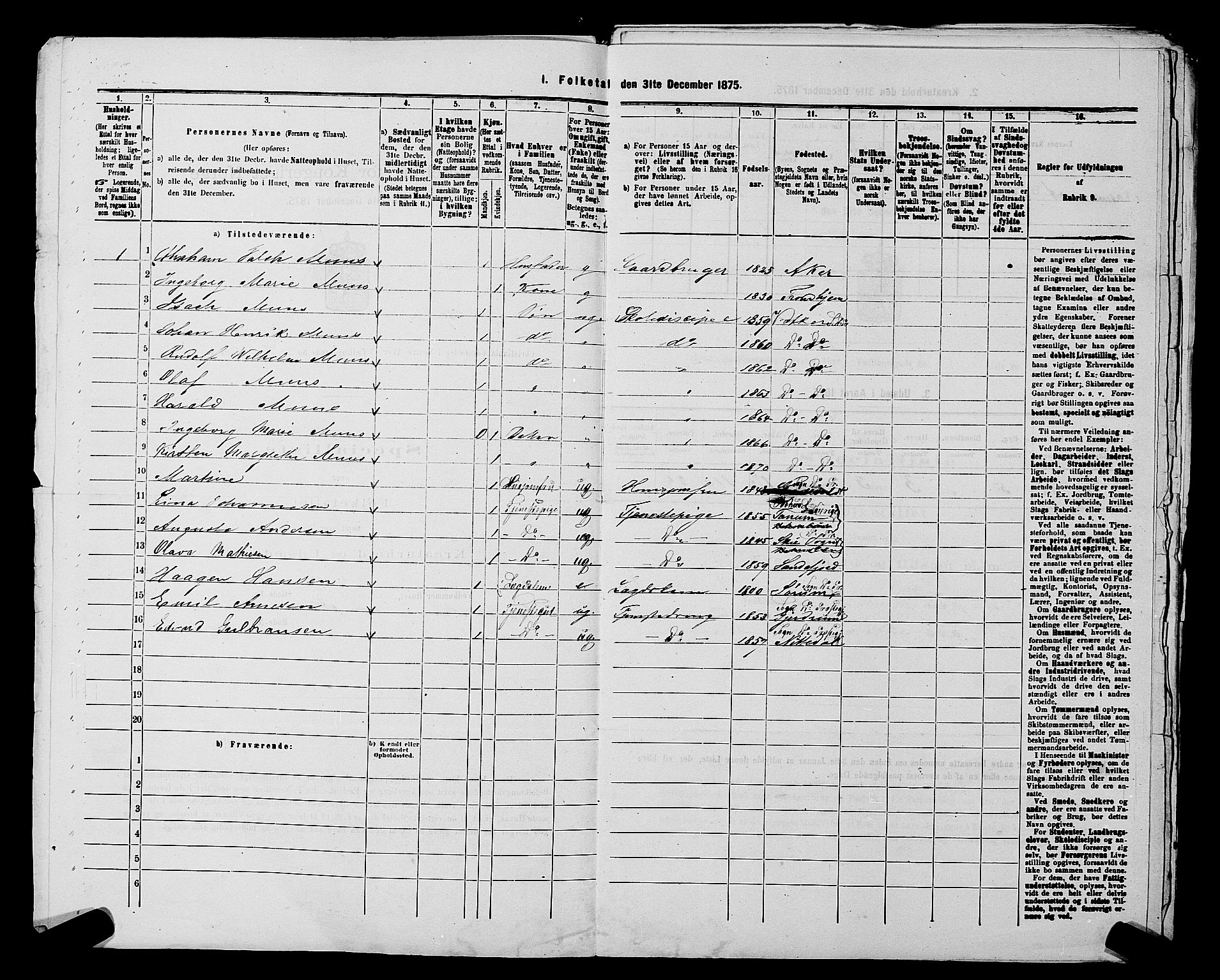 RA, 1875 census for 0218aP Vestre Aker, 1875, p. 1139