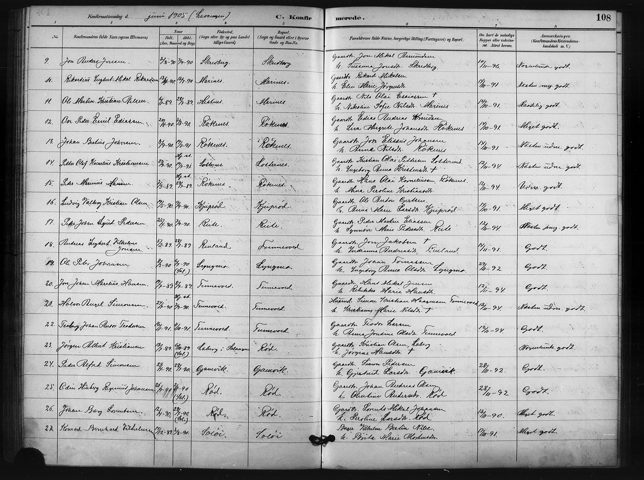 Salangen sokneprestembete, AV/SATØ-S-1324/H/Hb/L0001klokker: Parish register (copy) no. 1, 1893-1910, p. 108