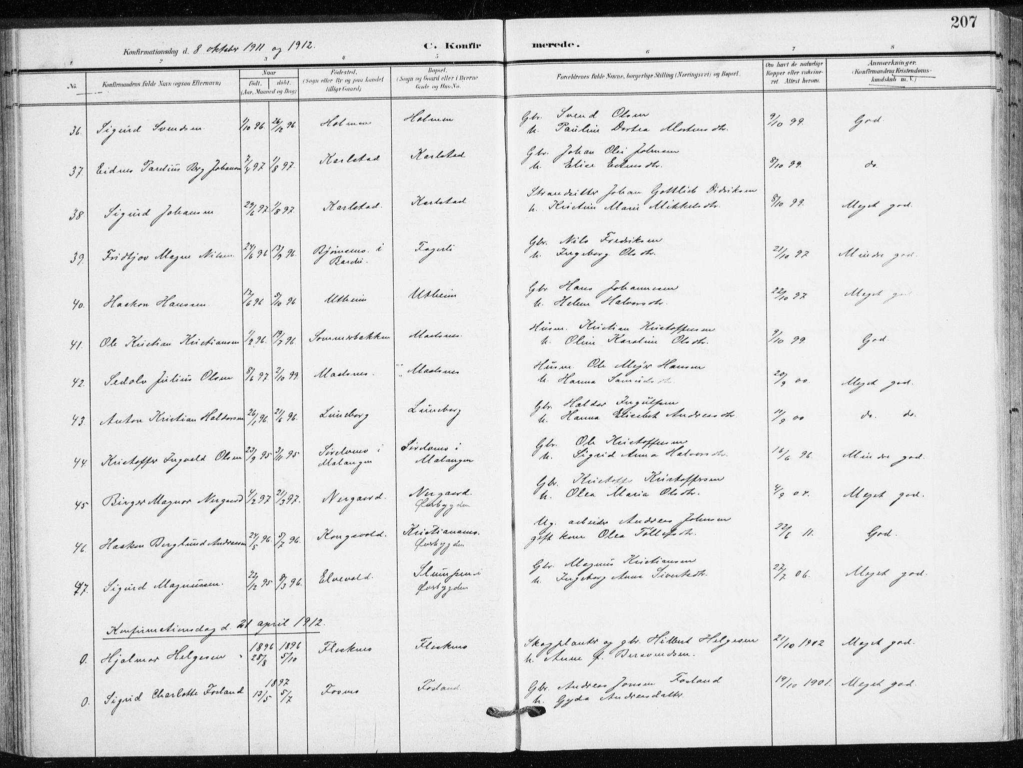 Målselv sokneprestembete, AV/SATØ-S-1311/G/Ga/Gaa/L0011kirke: Parish register (official) no. 11, 1904-1918, p. 207