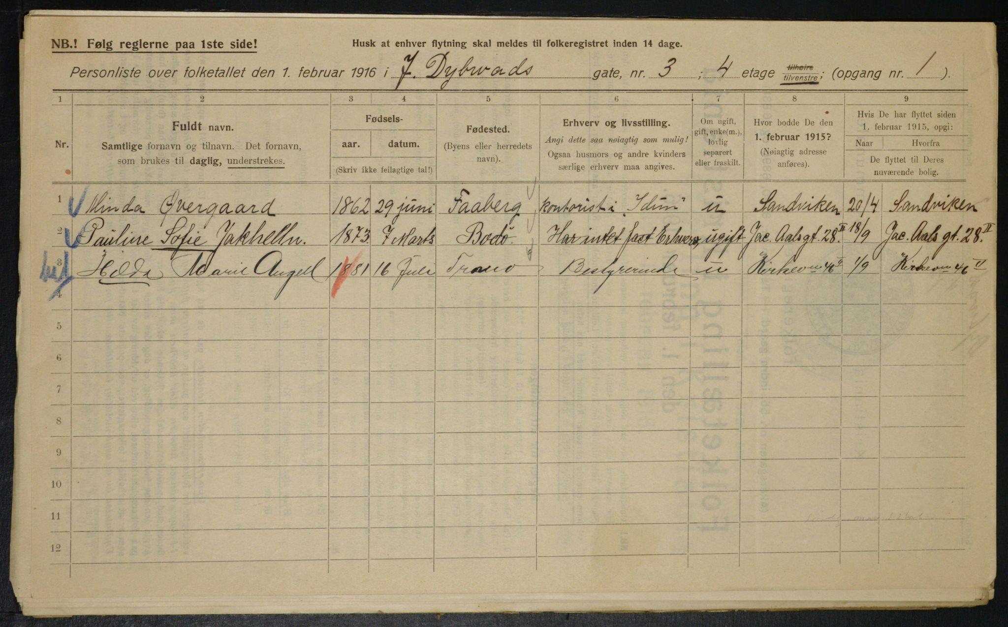 OBA, Municipal Census 1916 for Kristiania, 1916, p. 17563